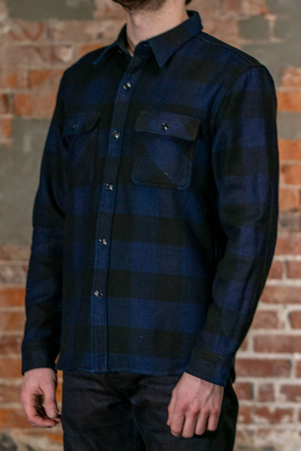 The Flat Head FN-SNR-101SP Block Check Flannel Work Shirt - Indigo