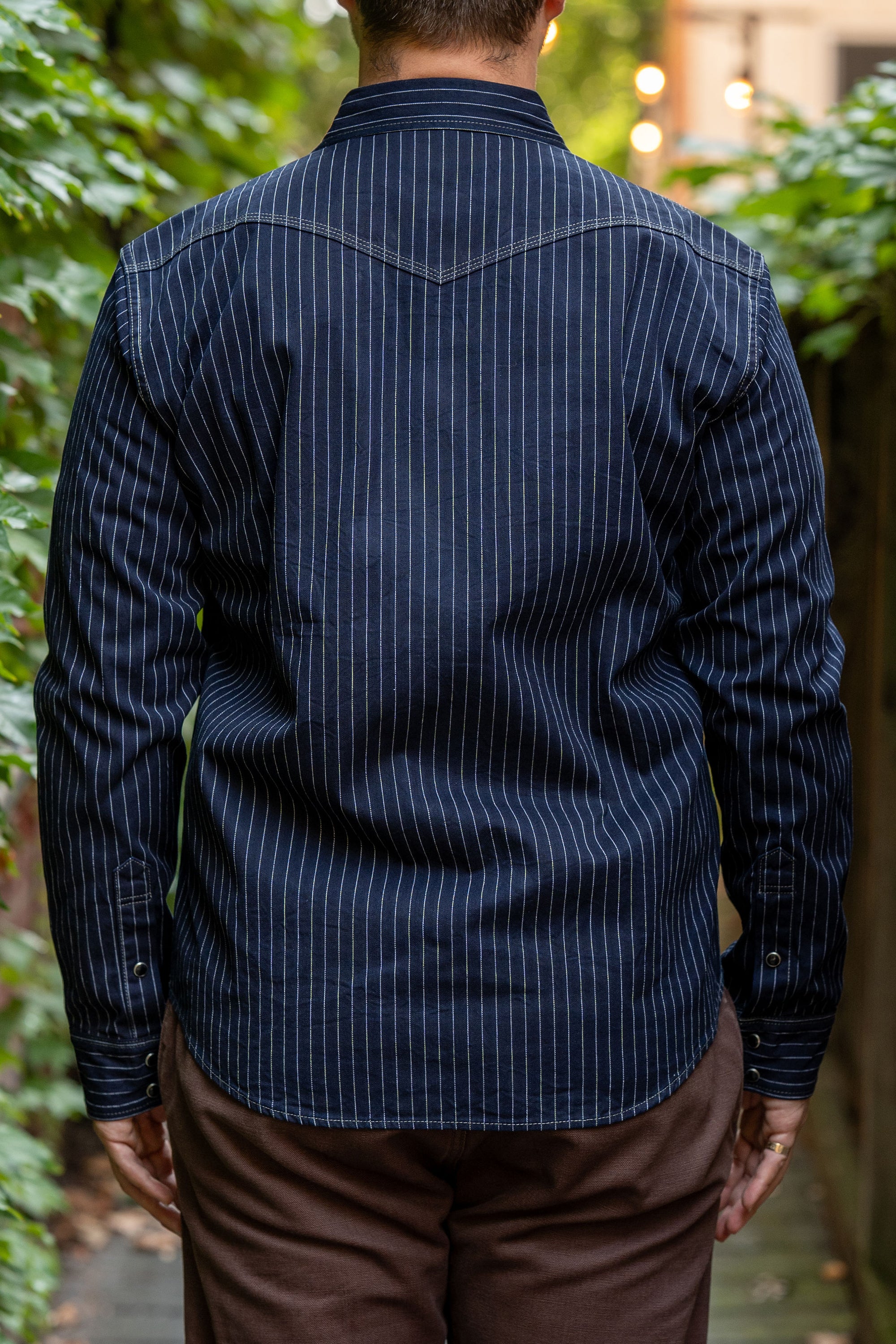 Iron Heart IHSH-424-IND 8.5oz Herringbone Stripe Western Shirt - Indigo