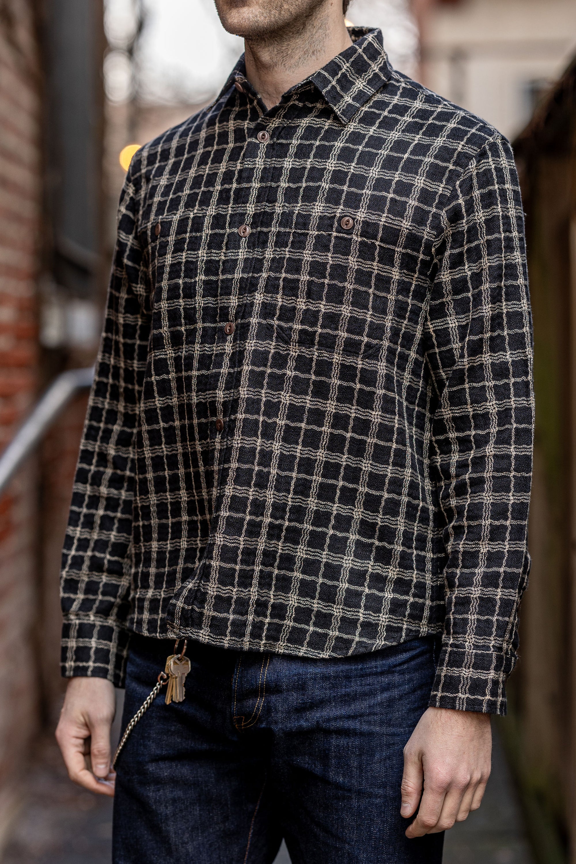 3sixteen Utility Shirt - Black/Ecru Wavy Check