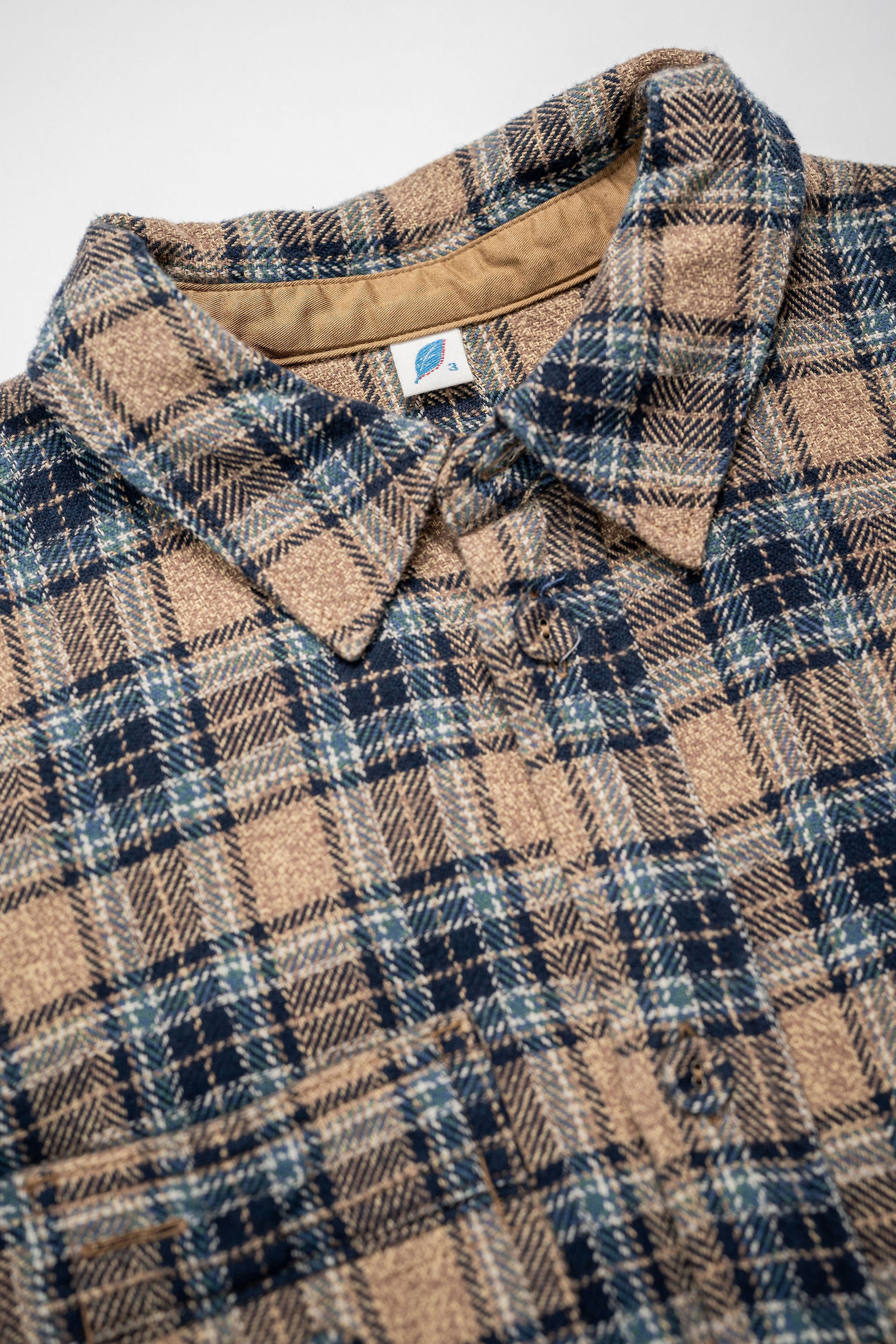 Pure Blue Japan 2229-BE Tweed Check Double Pocket Shirt - Beige