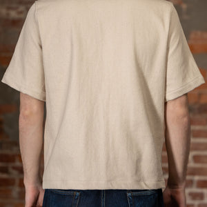 Dehen 1920 Lounge Shirt - Natural Sashi-Ori. on model back profile
