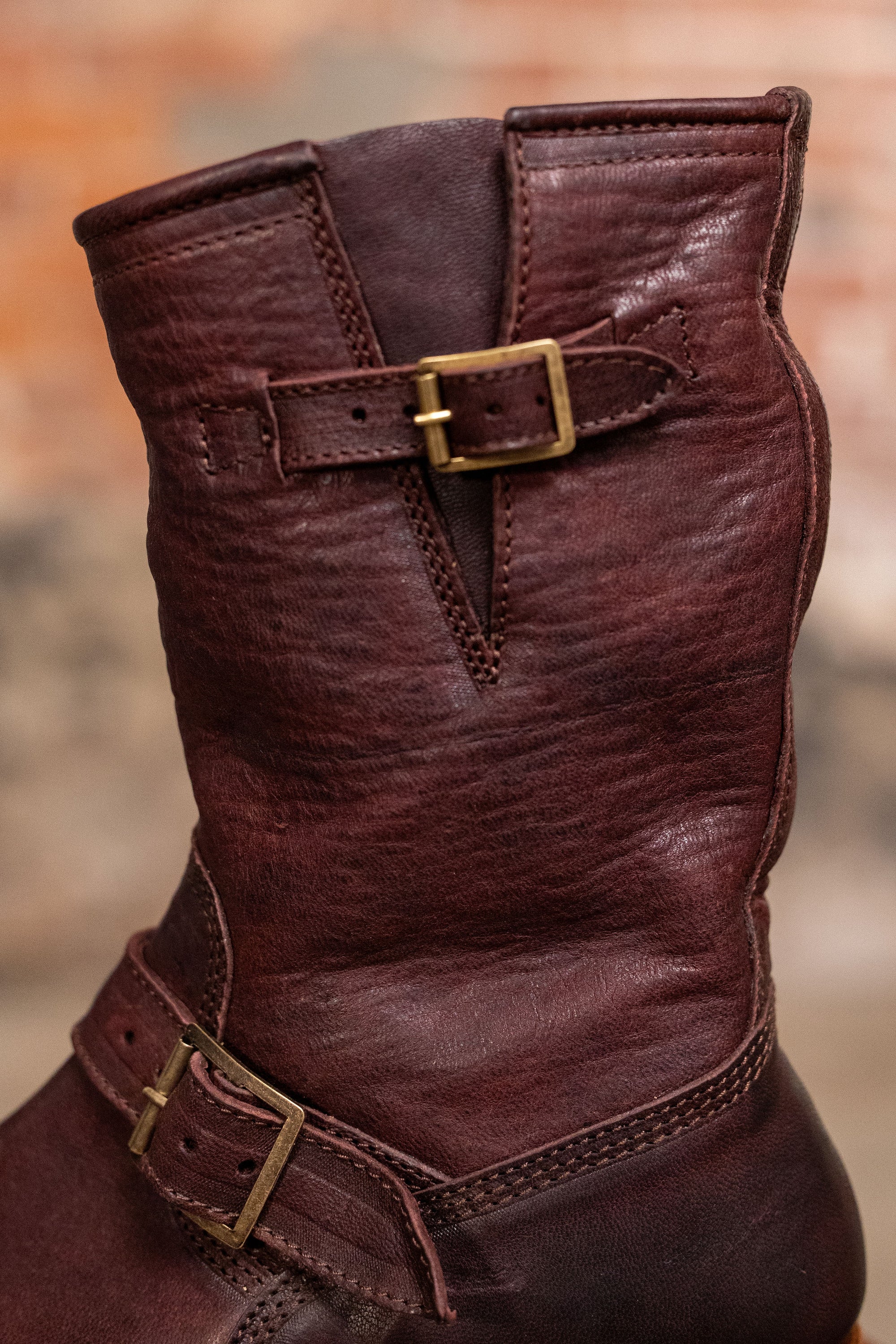 John Lofgren Wabash Engineer Boots - Burnt Burgundy Ezo Shika Deerskin