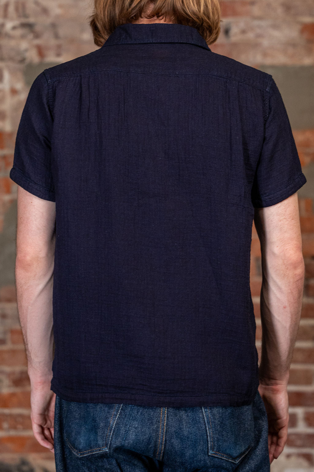 UES Herringbone Double Gauze Short Sleeve Shirt - Indigo