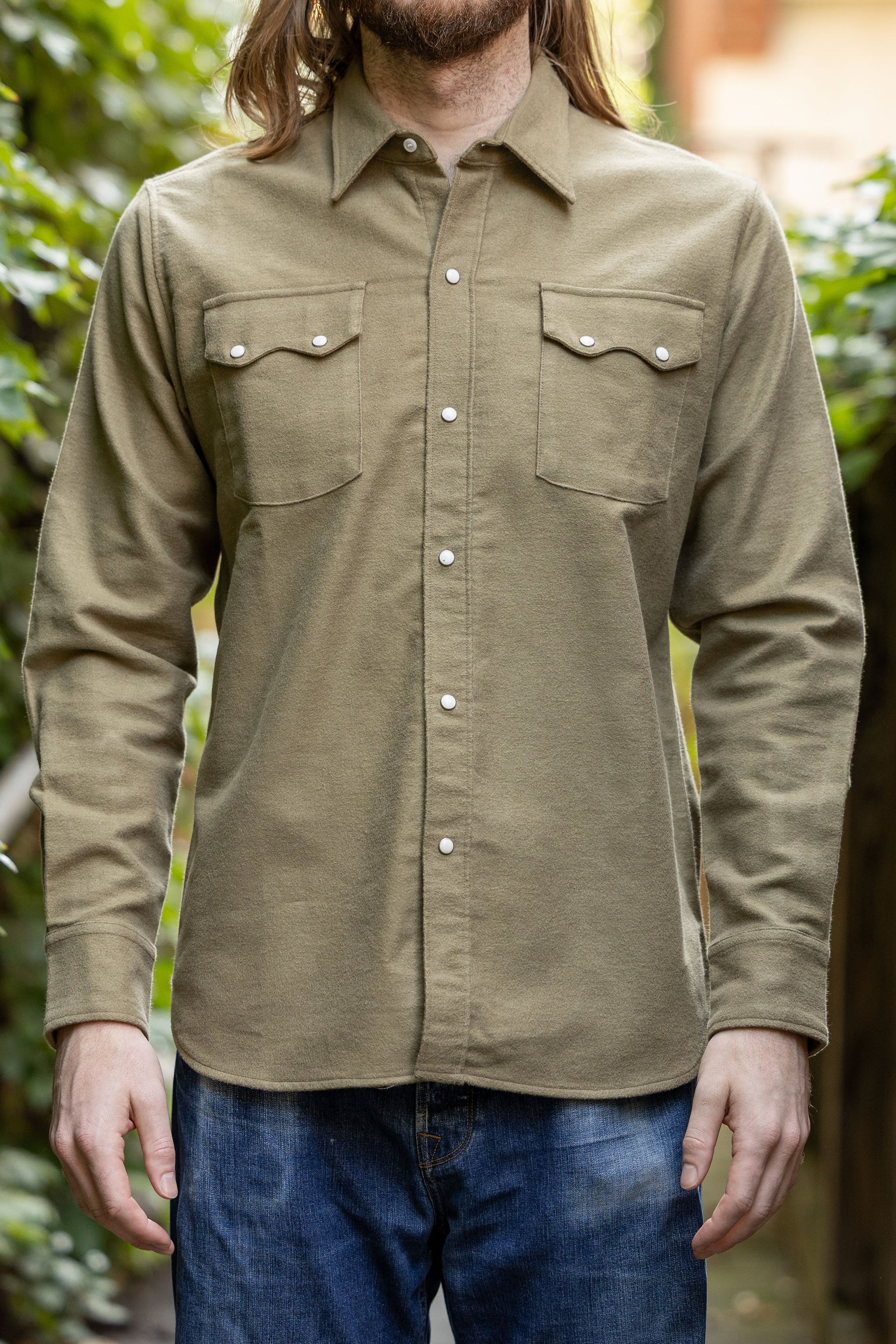 Wythe Moleskin Pearlsnap Shirt - Olive
