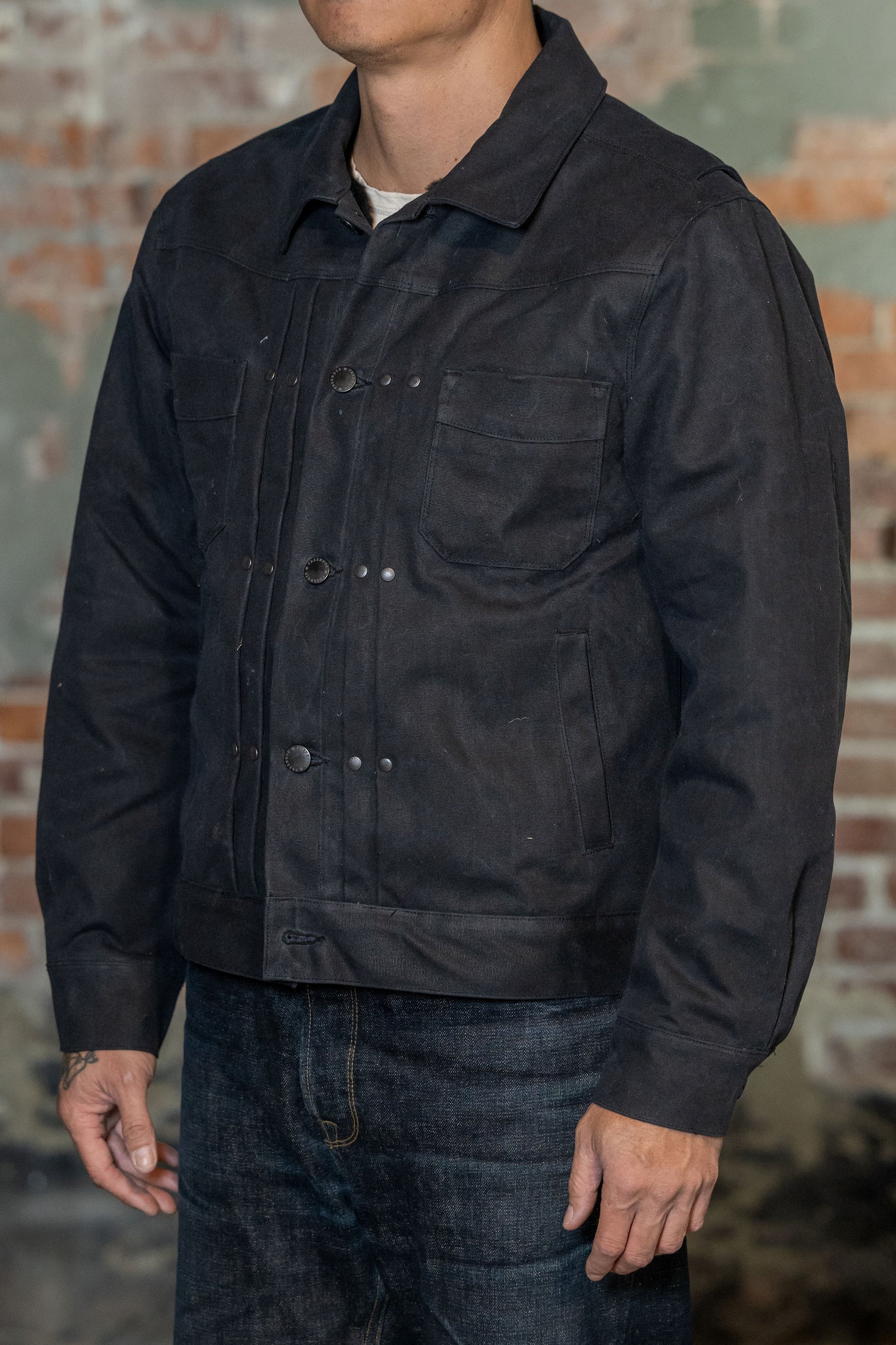 Freenote Cloth Heavy Waxed Riders Jacket - Black Alpaca