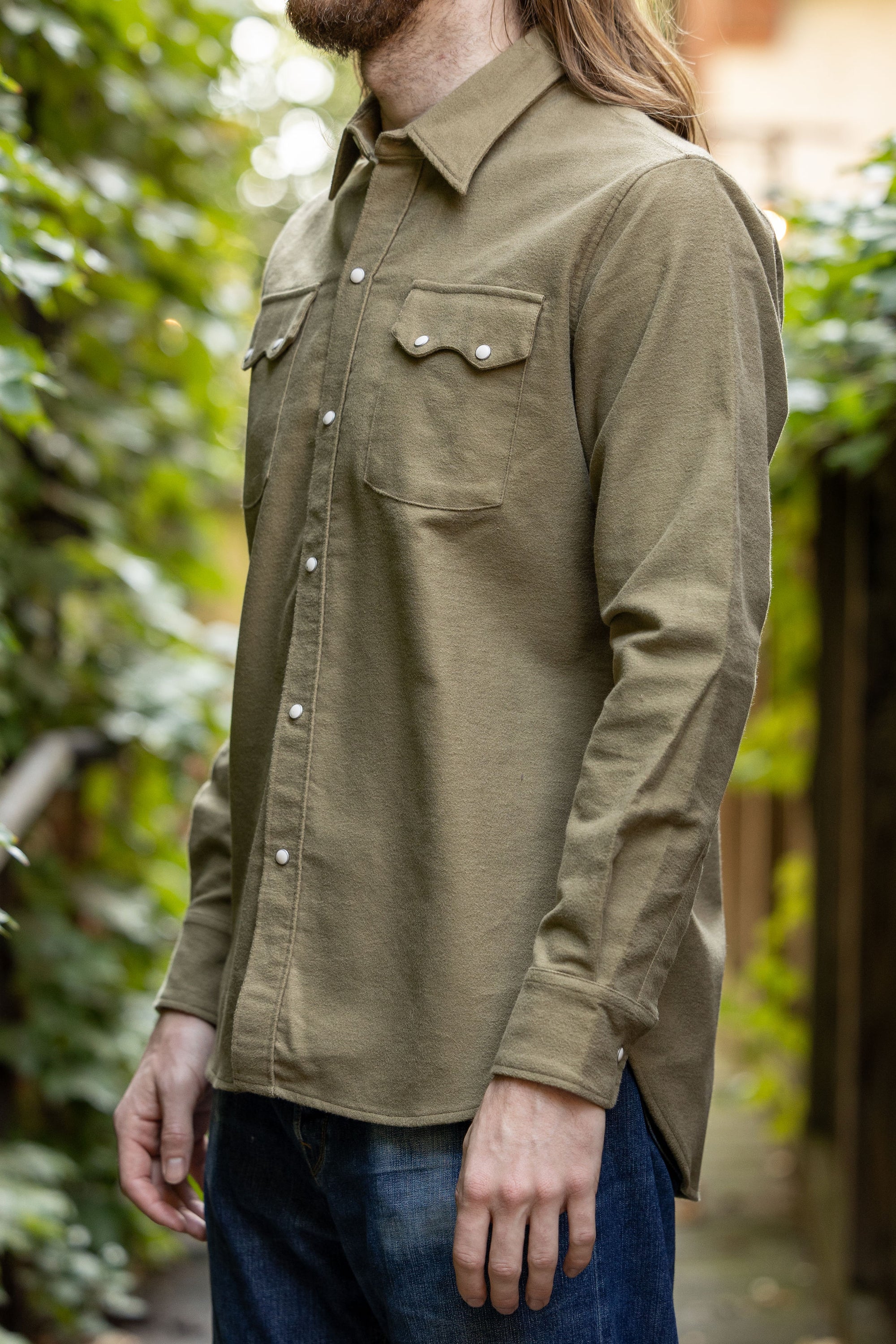 Wythe Moleskin Pearlsnap Shirt - Olive