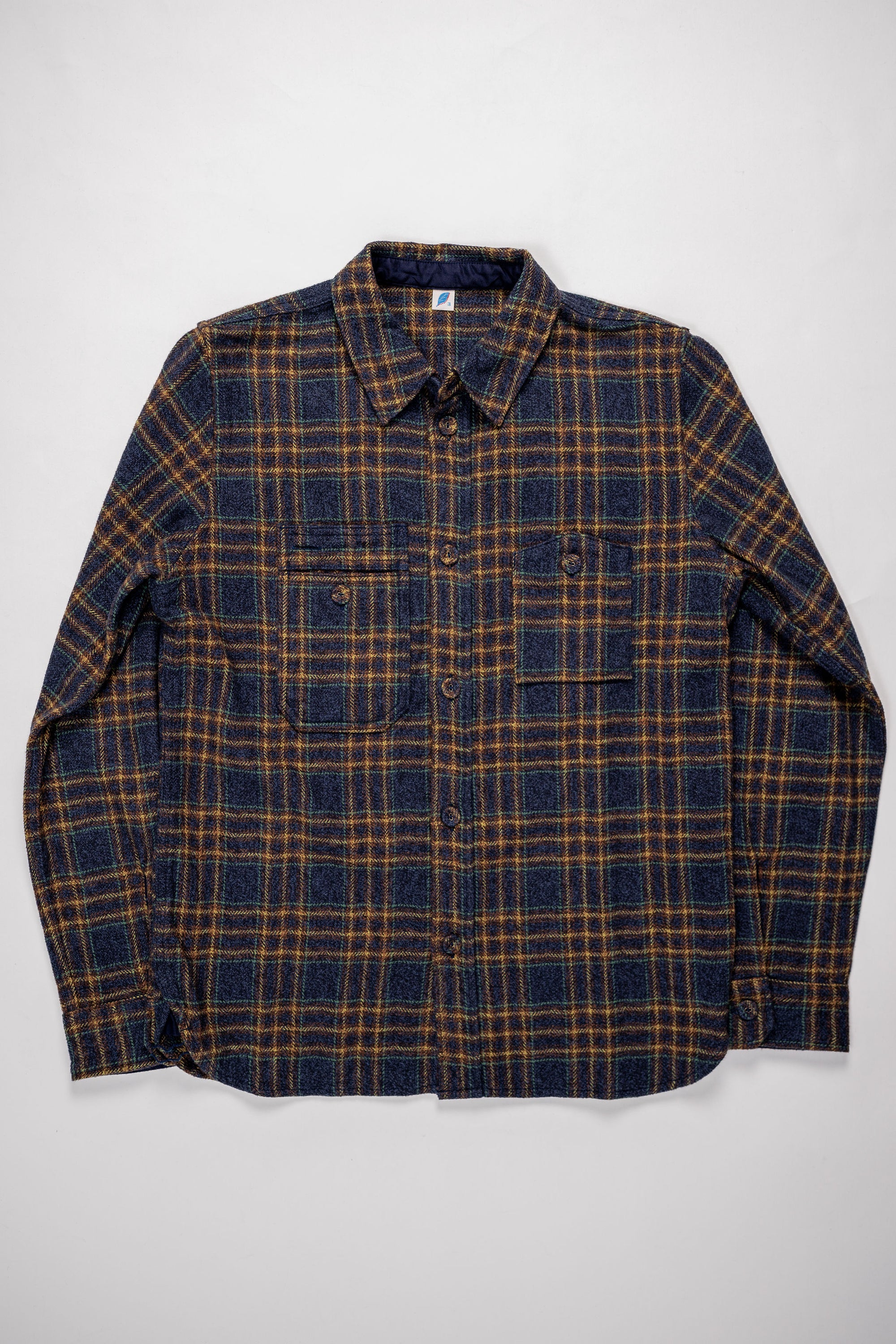 Pure Blue Japan 2229-NV Tweed Check Double Pocket Shirt - Navy