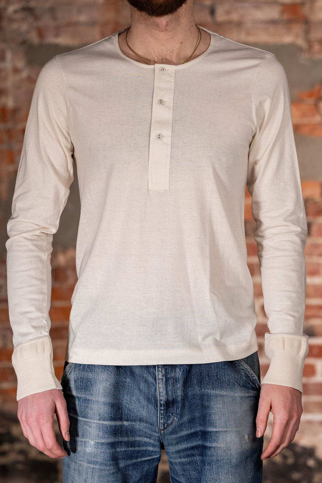 Merz b. Schwanen 102 Loopwheel Henley Long Sleeves - Natural