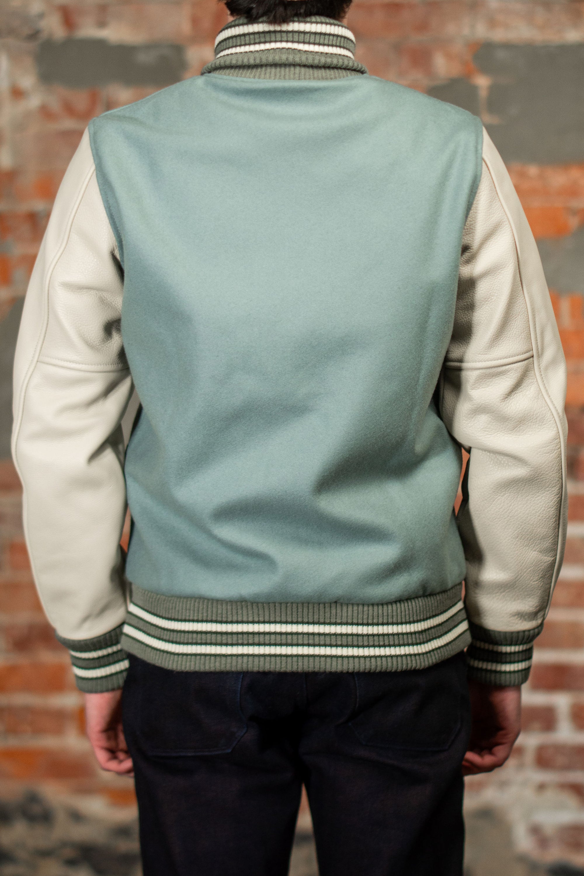 Dehen 1920 Varsity Jacket - Reef Wool / Milk Leather