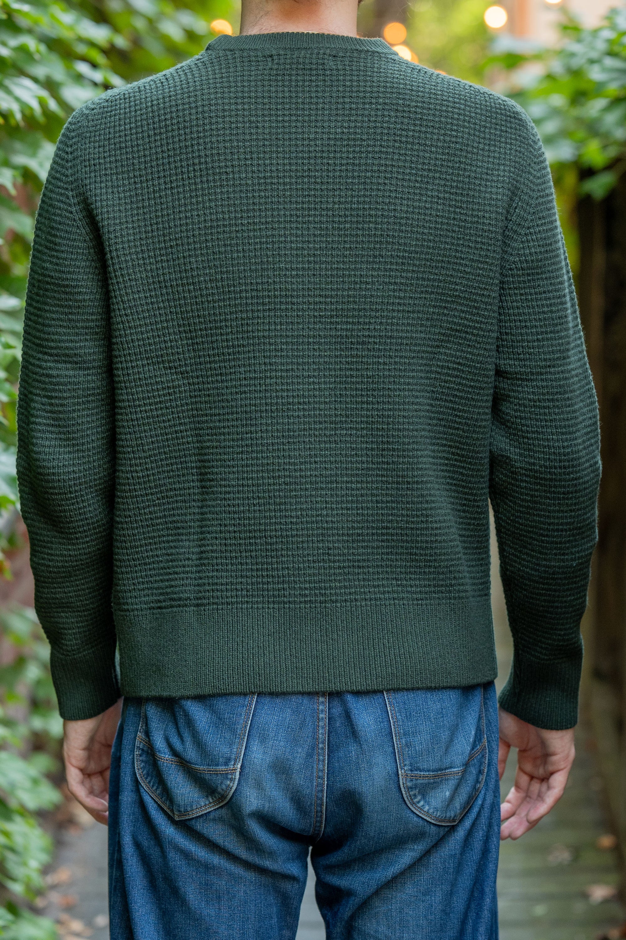 Merz b. Schwanen BLADE02 Merino Wool-Cashmere Waffle Structured Pullover - Bottle Green