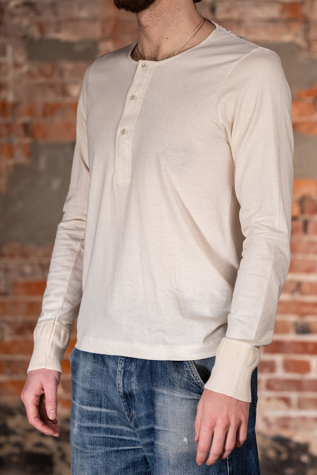 Merz b. Schwanen 102 Loopwheel Henley Long Sleeves - Natural