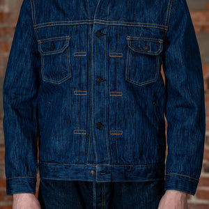 Pure Blue Japan 6225-L Waterfall Denim Type 2 Jacket - Light Indigo. on model front profile
