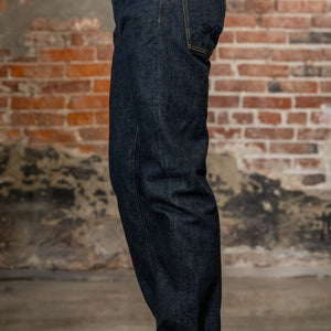 Side view of the Oni Denim 288-GC15 - 15oz Regular Straight Green Cast Denim