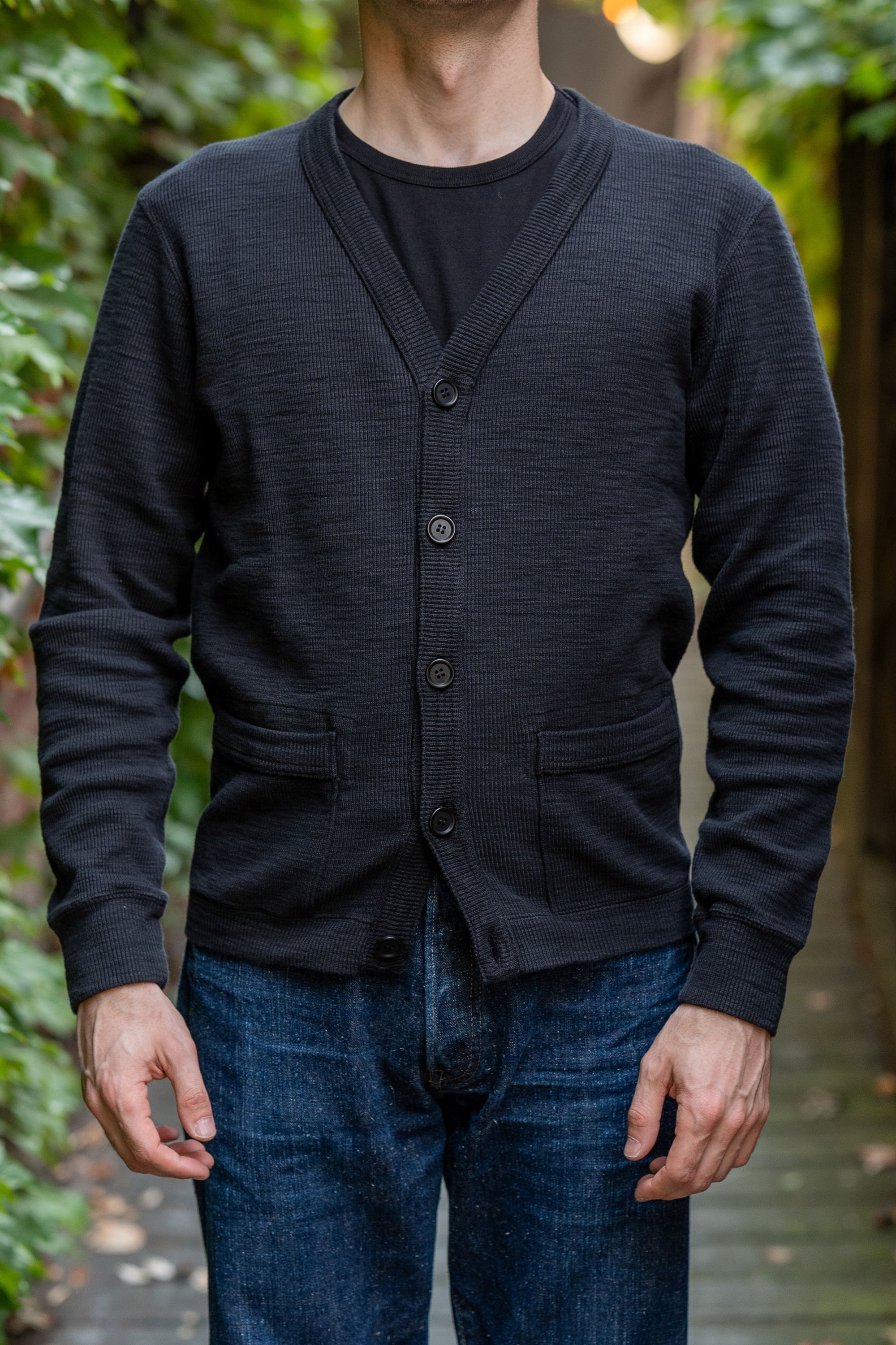 UES 772301 Single Rib Cardigan - Black
