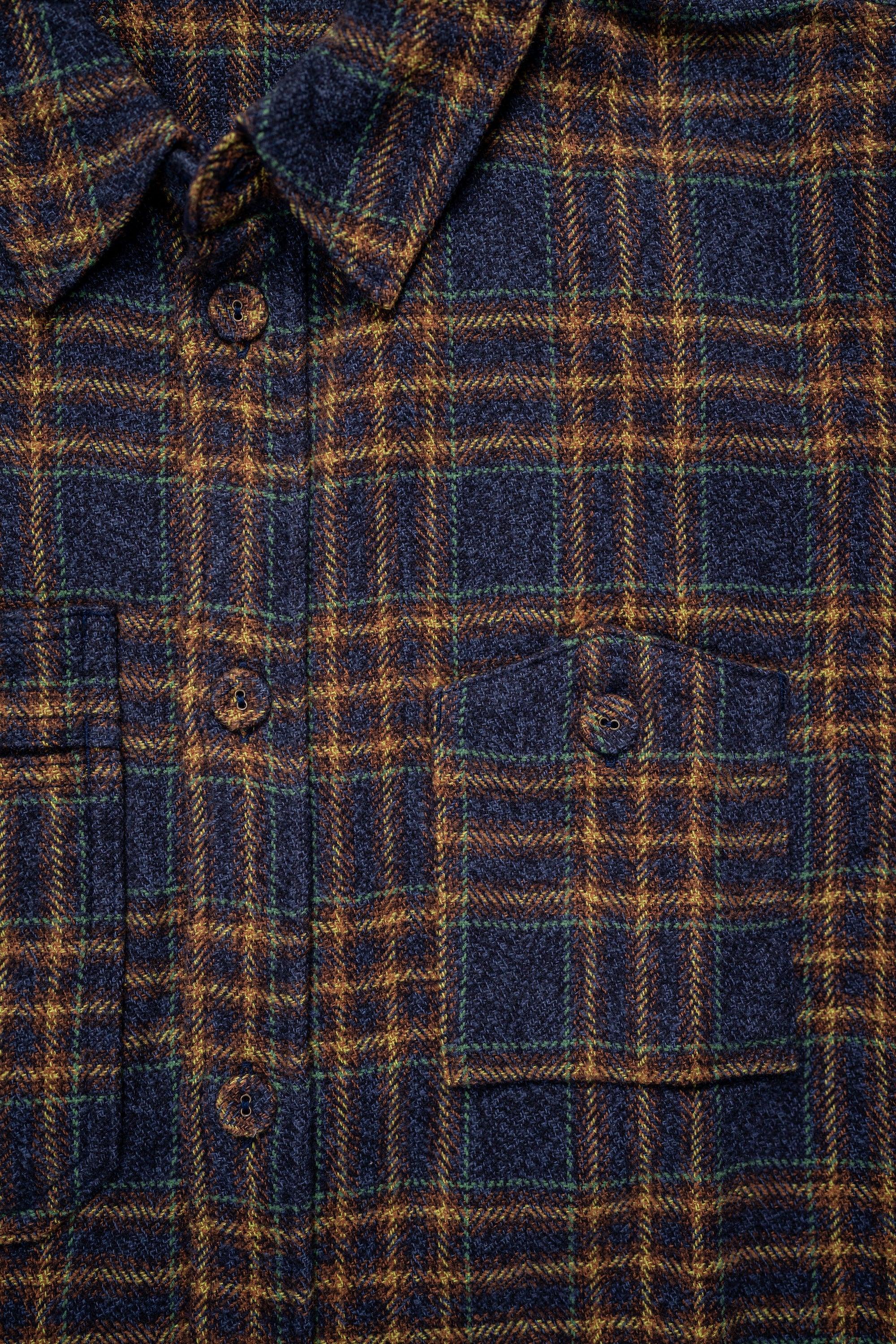 Pure Blue Japan 2229-NV Tweed Check Double Pocket Shirt - Navy