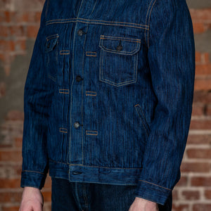 Pure Blue Japan 6225-L Waterfall Denim Type 2 Jacket - Light Indigo. on model side profile