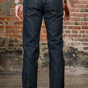 Rear view of the Oni Denim 288-GC15 - 15oz Regular Straight Green Cast Denim
