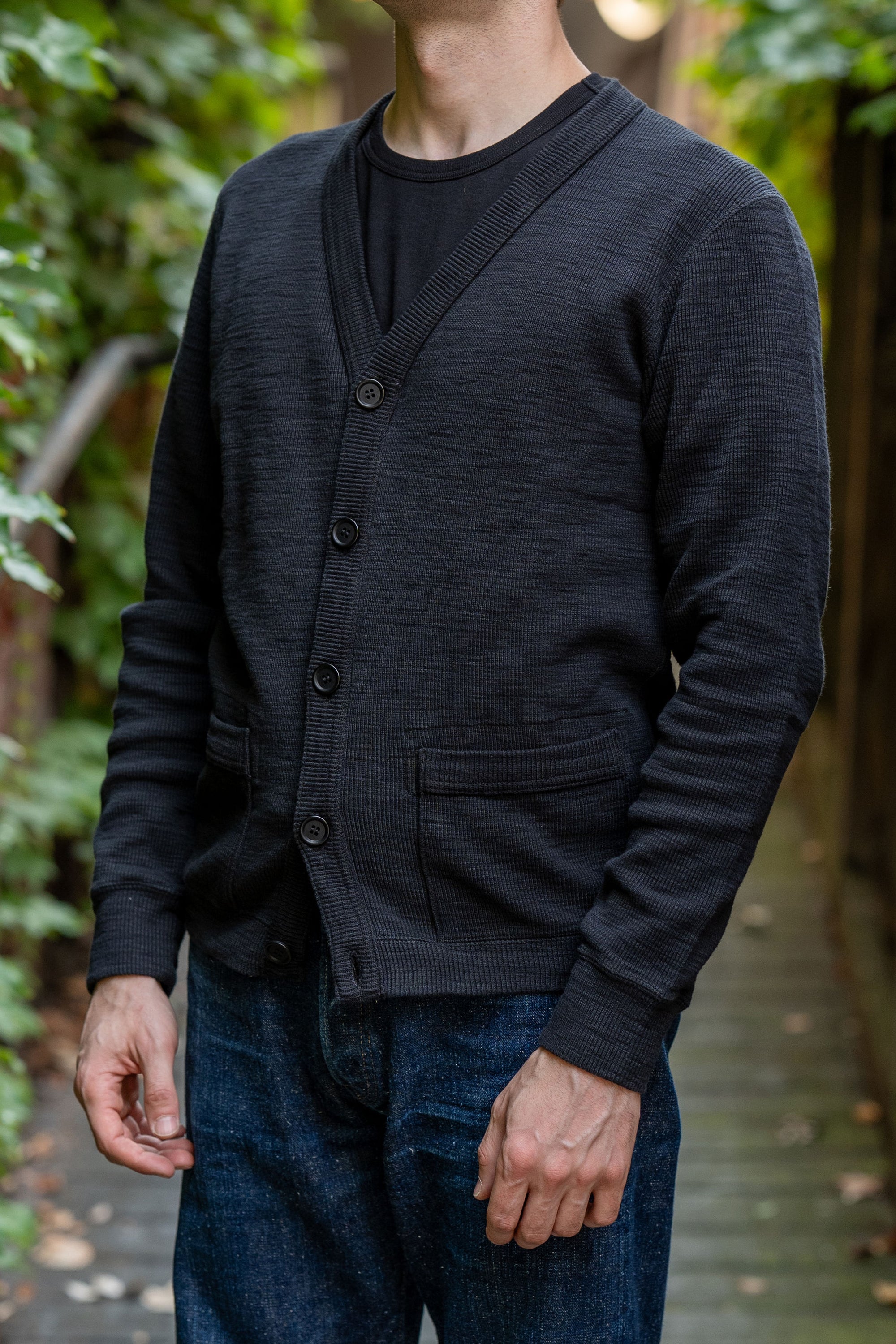 UES 772301 Single Rib Cardigan - Black