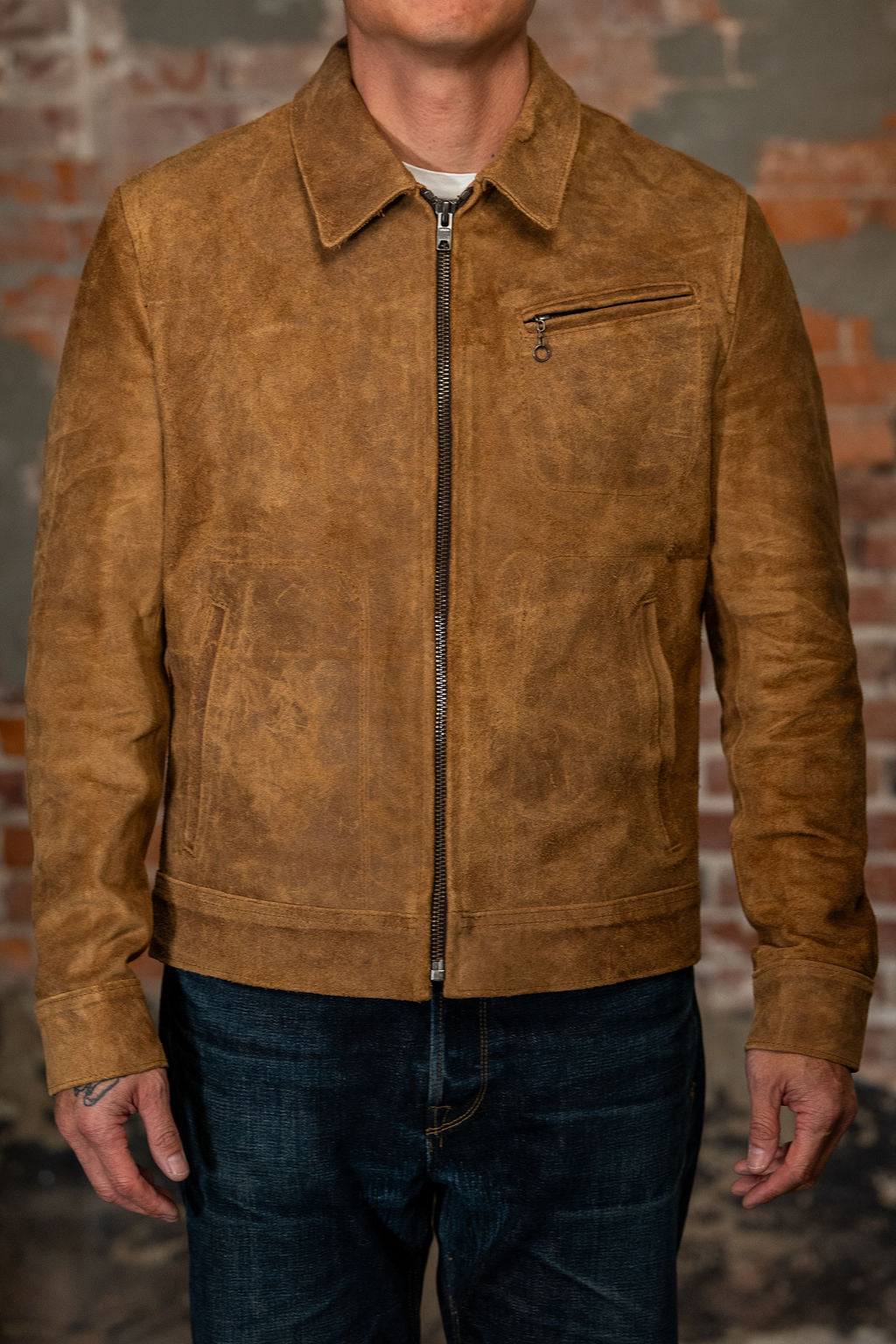 Schott NYC 370 "Duke" Suede Unlined Roughout Cowhide Jacket - Brown