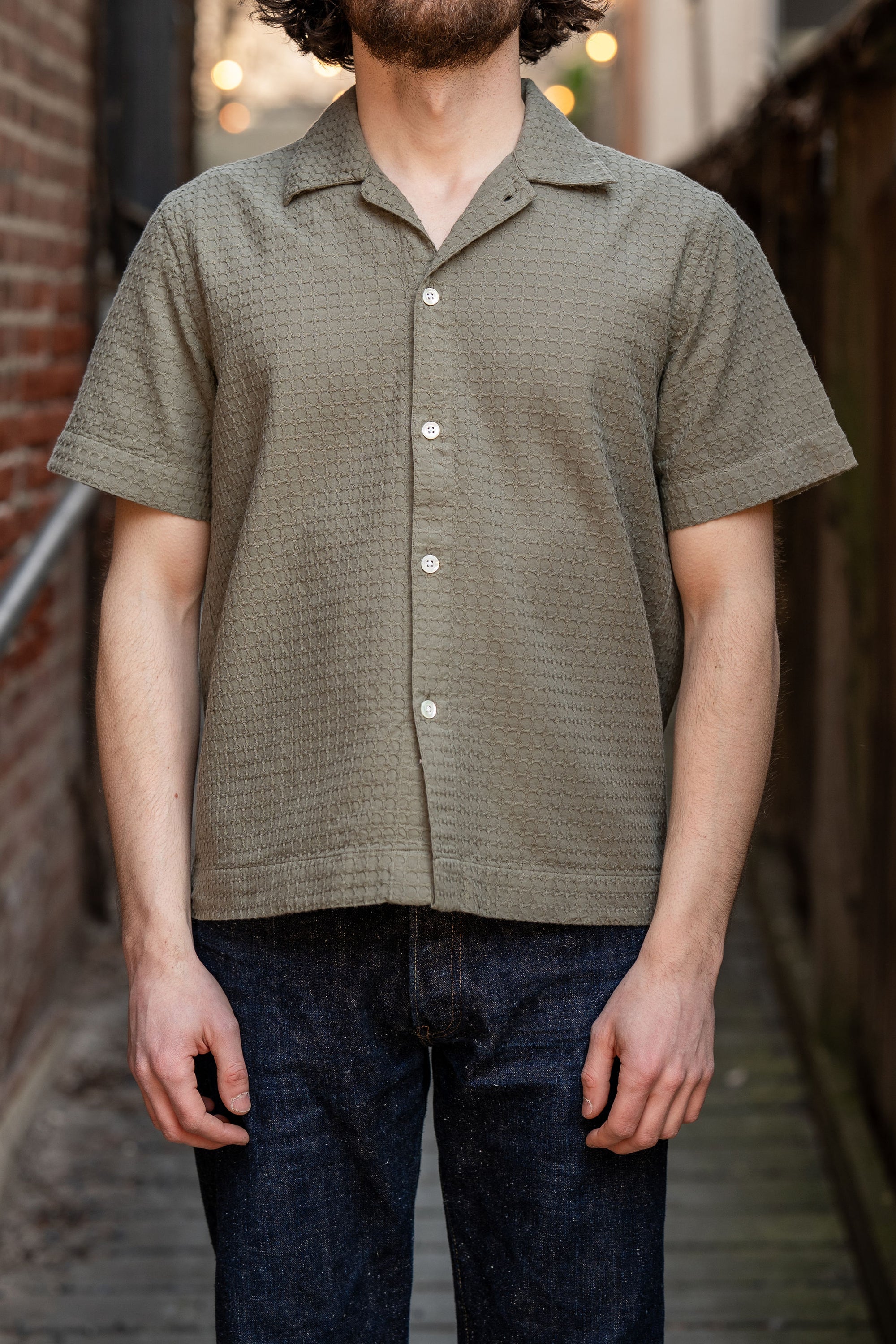 3sixteen Resort Shirt - Olive Geo Weave