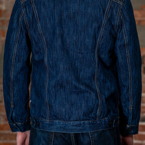 Pure Blue Japan 6225-L Waterfall Denim Type 2 Jacket - Light Indigo. on model back profile