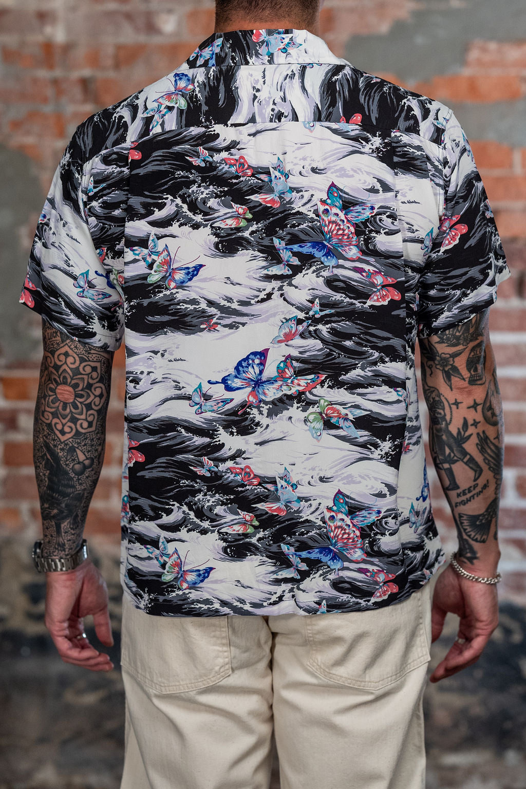 Sun Surf Rayon Hawaiian Shirt "Butterfly Splash" - Black