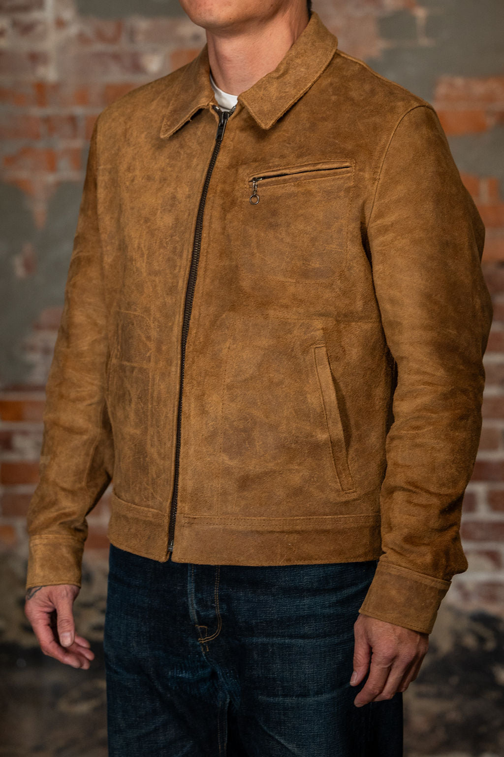 Schott NYC 370 "Duke" Suede Unlined Roughout Cowhide Jacket - Brown