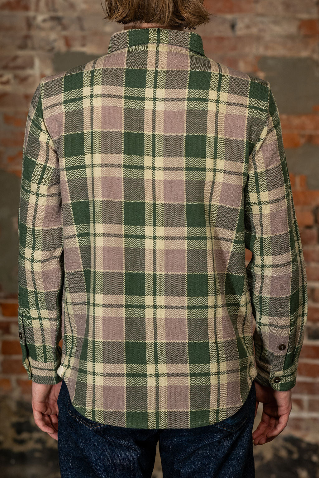 Indi + Ash Ames Workshirt - Grass/Lavender/Ecru Handwoven Flannel