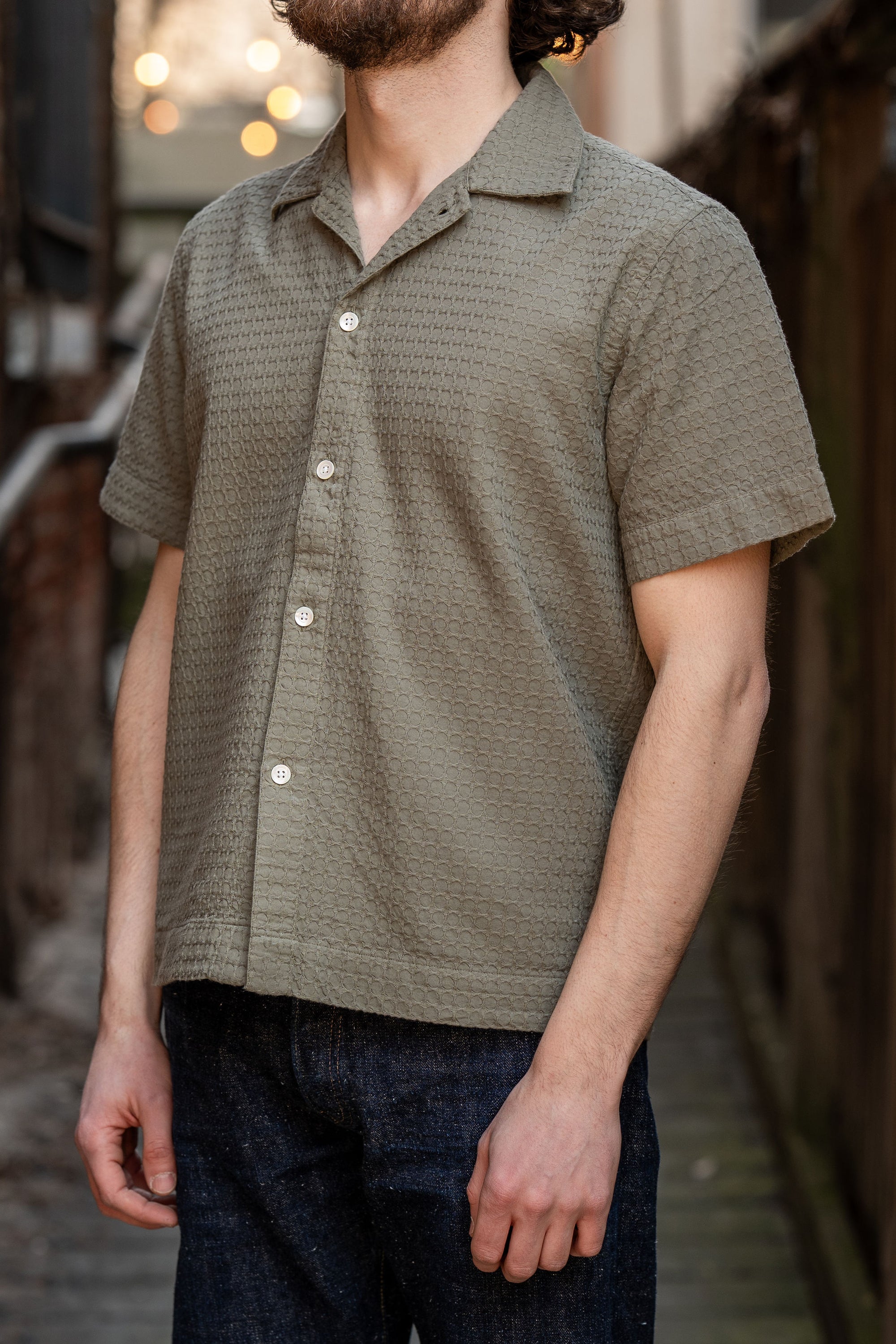 3sixteen Resort Shirt - Olive Geo Weave