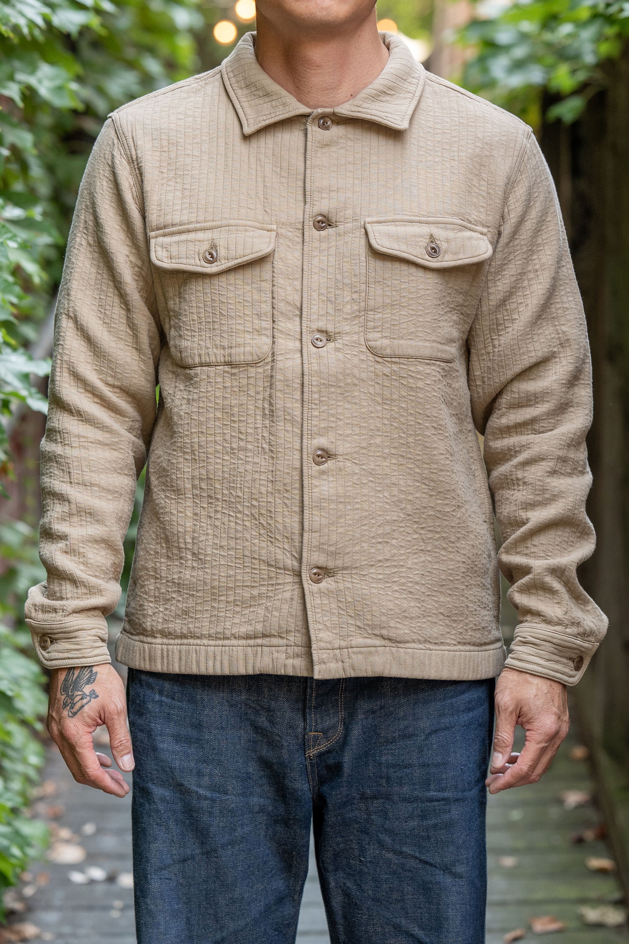 Merz b. Schwanen SHIRT06PAD Padded Shirt Loose Fit - Dusted Khaki