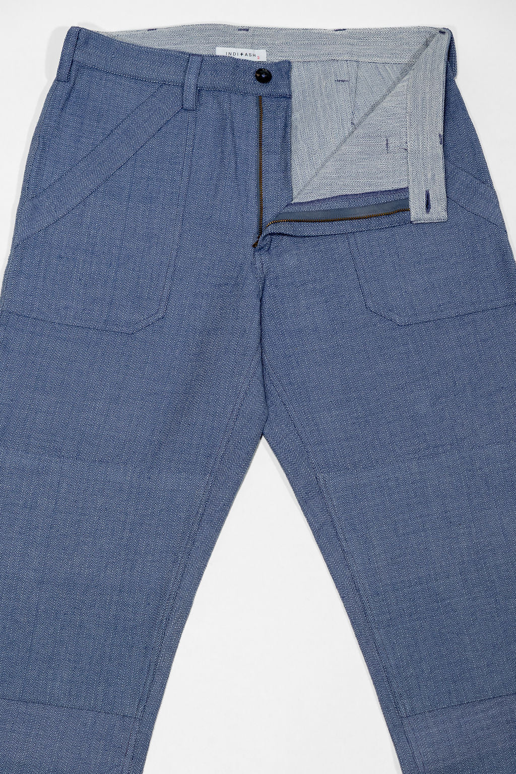 Indi + Ash Isaac Pant - Handwoven Military Herringbone French Blue Indigo