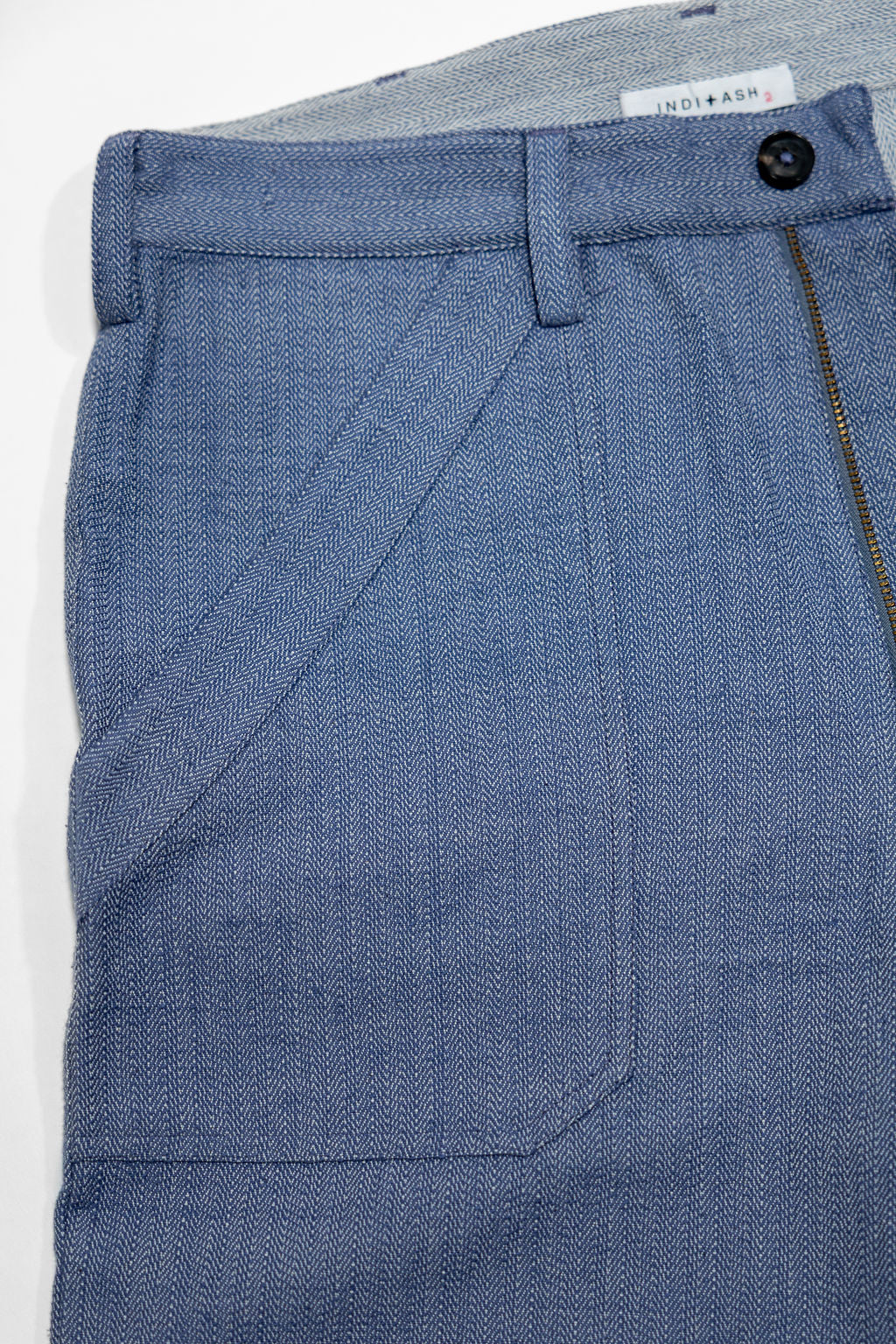 Indi + Ash Isaac Pant - Handwoven Military Herringbone French Blue Indigo