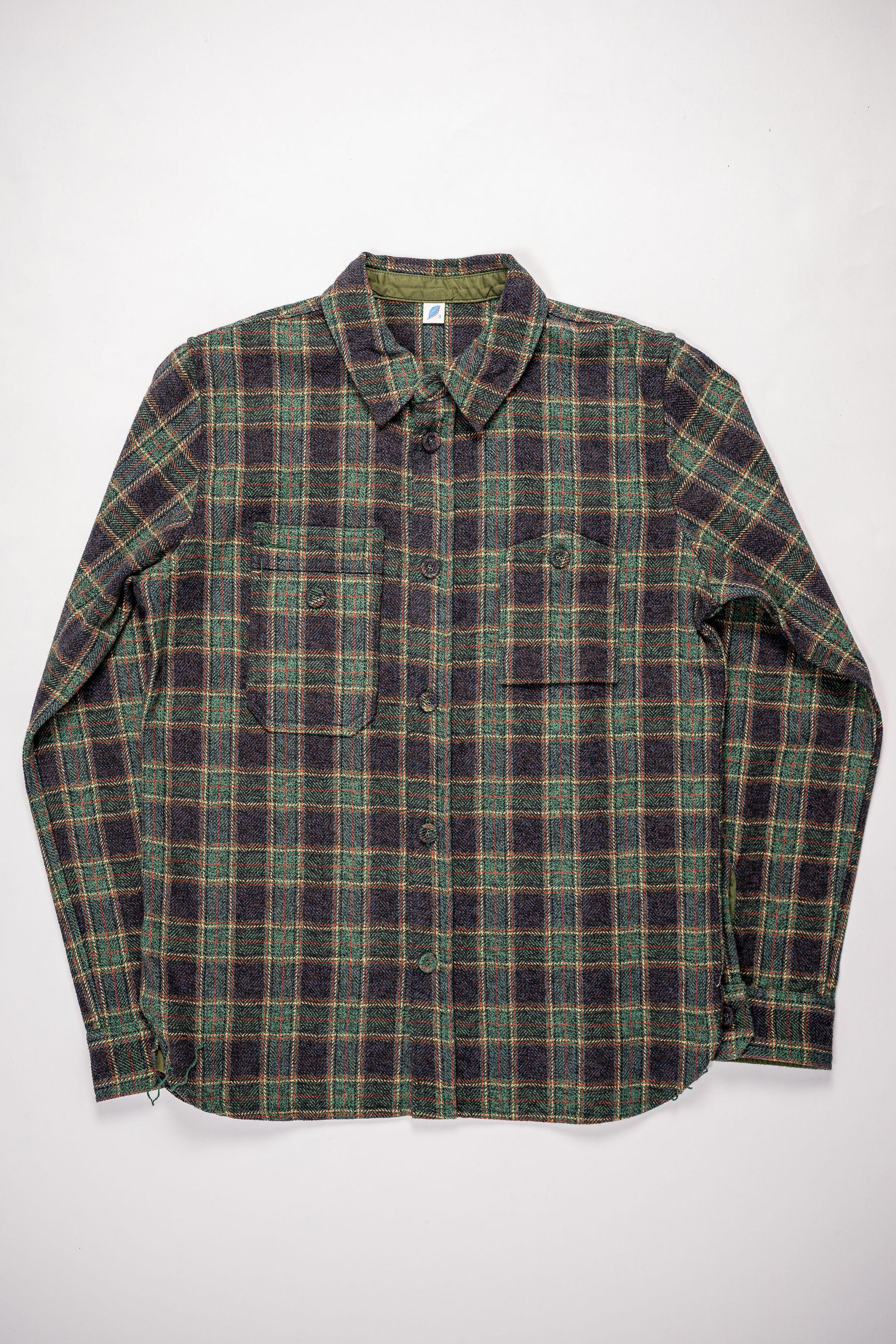 Pure Blue Japan 2229-GR Tweed Check Double Pocket Shirt - Green