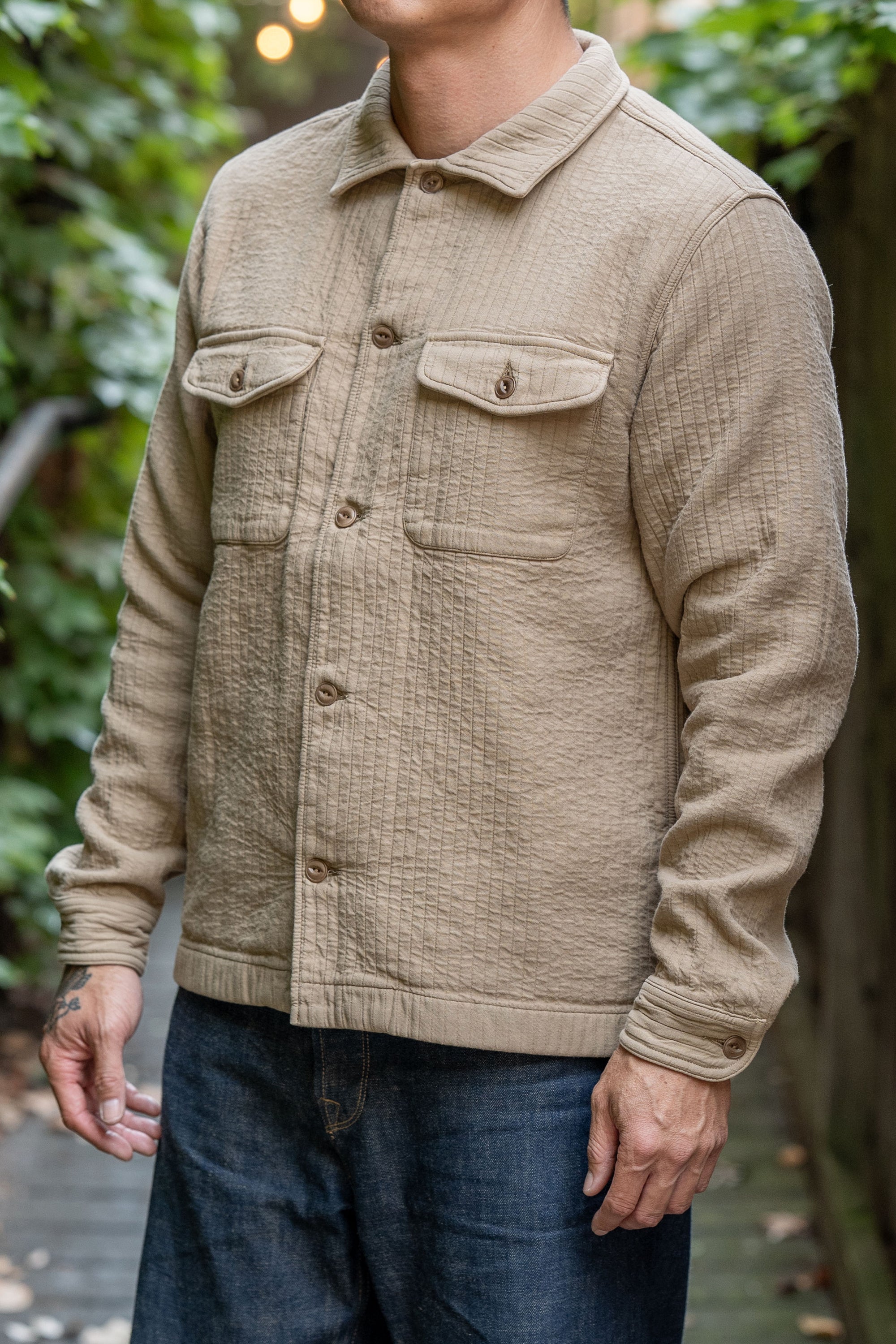 Merz b. Schwanen SHIRT06PAD Padded Shirt Loose Fit - Dusted Khaki