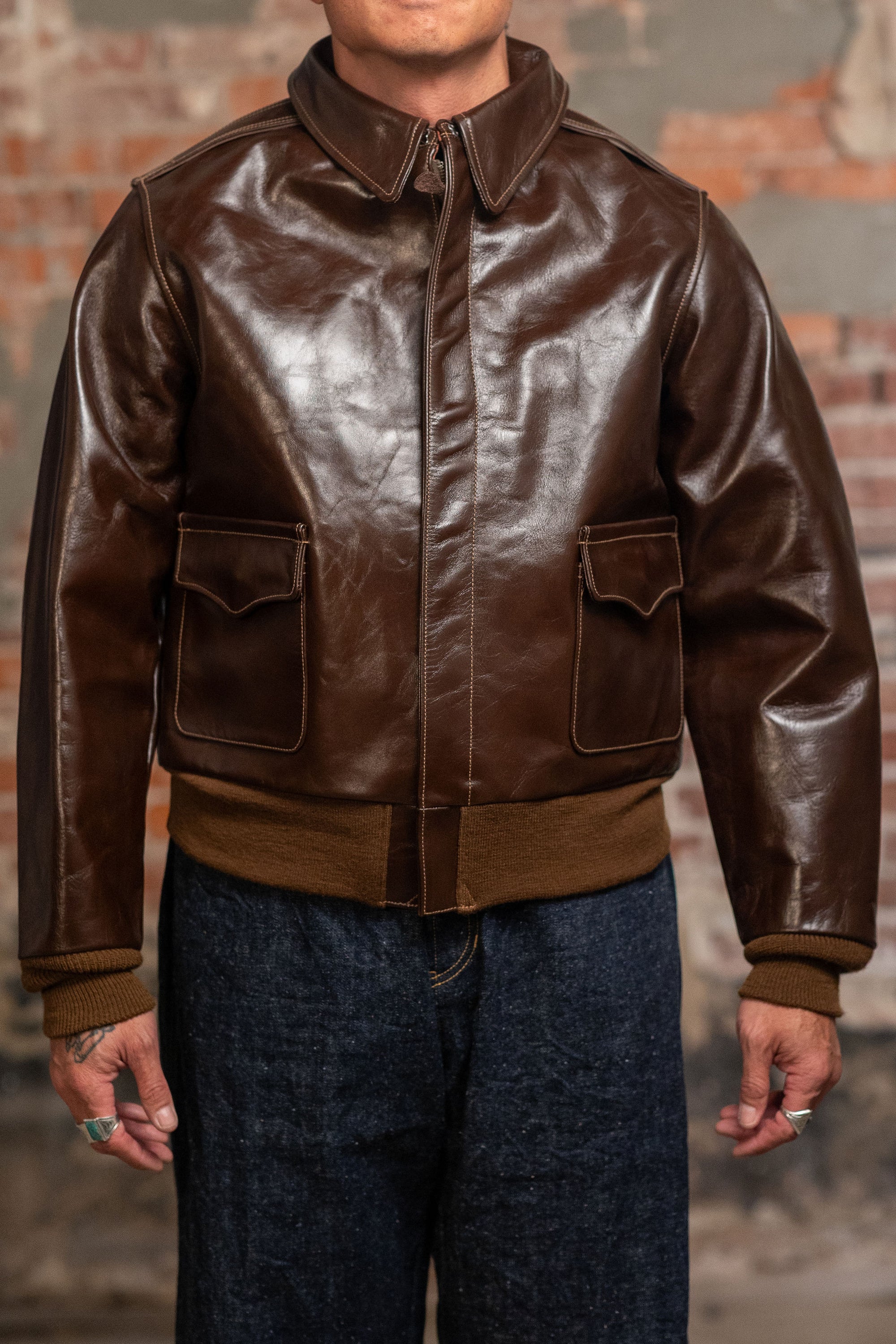 Buzz Rickson's BR80593 Type A-2 “Contract no. w535 AC-23380 Rough Wear Clothing co.” - S/Brown