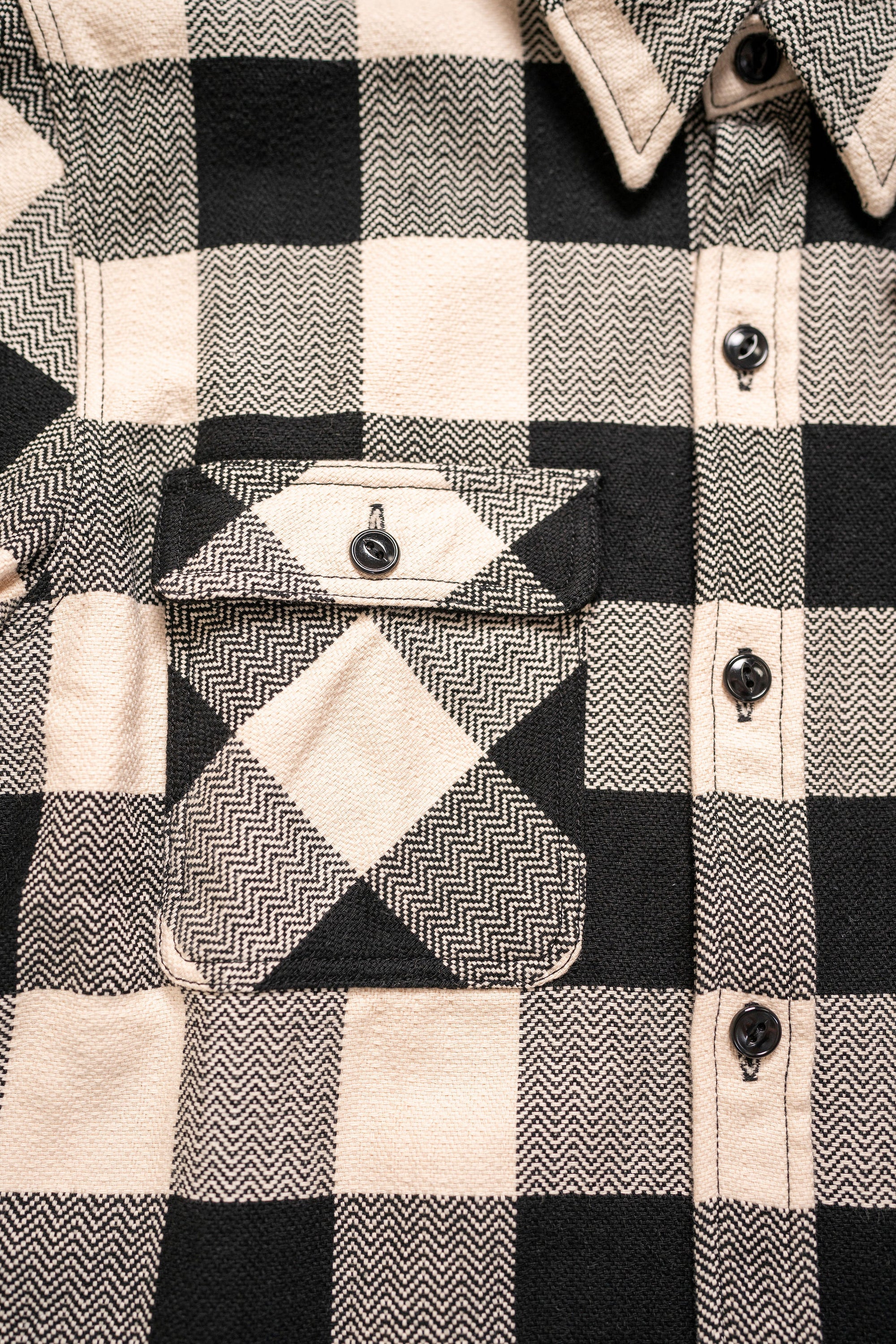 The Flat Head SNR-101L Block Check Flannel Shirt - Ivory/Black