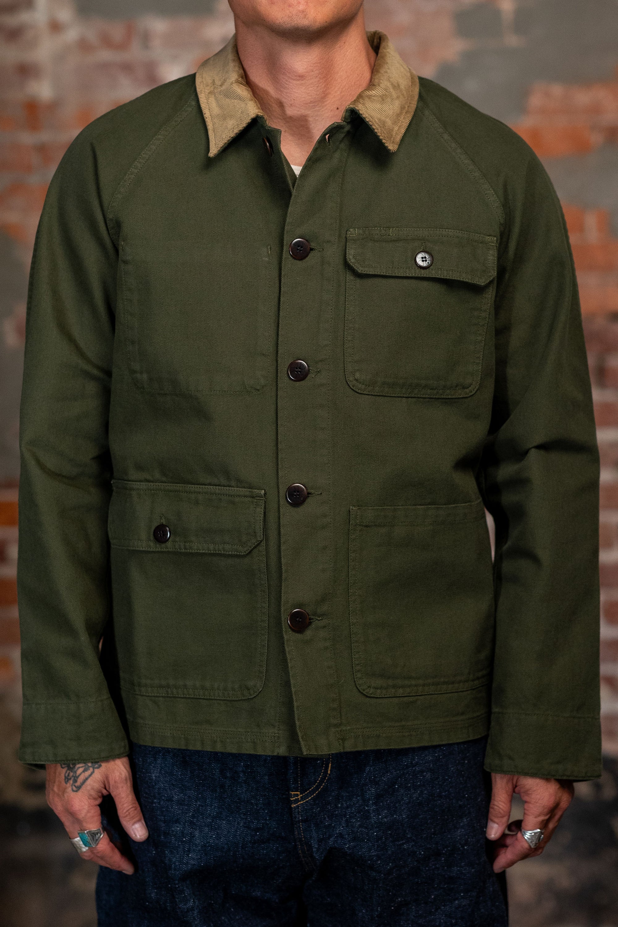Heimat Textil Journey Coat Contrast Collar - Squad Green
