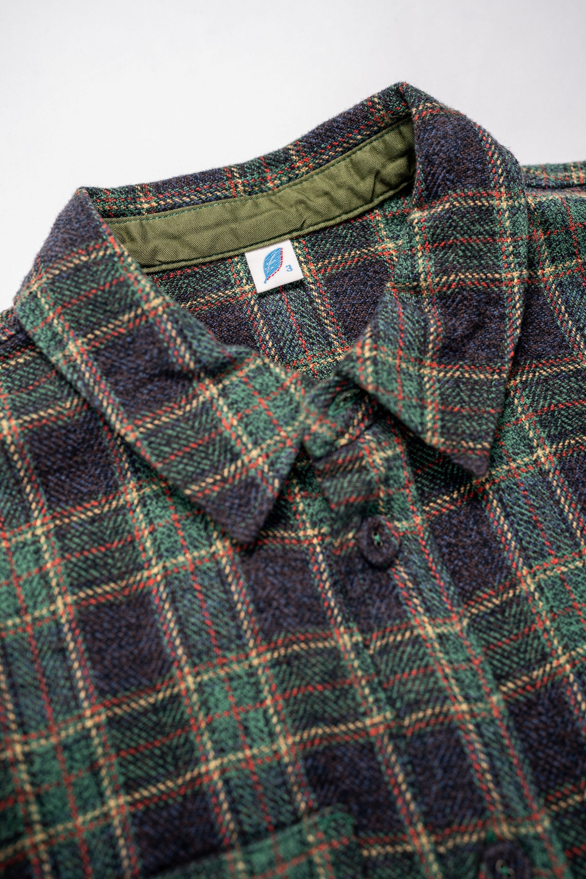 Pure Blue Japan 2229-GR Tweed Check Double Pocket Shirt - Green