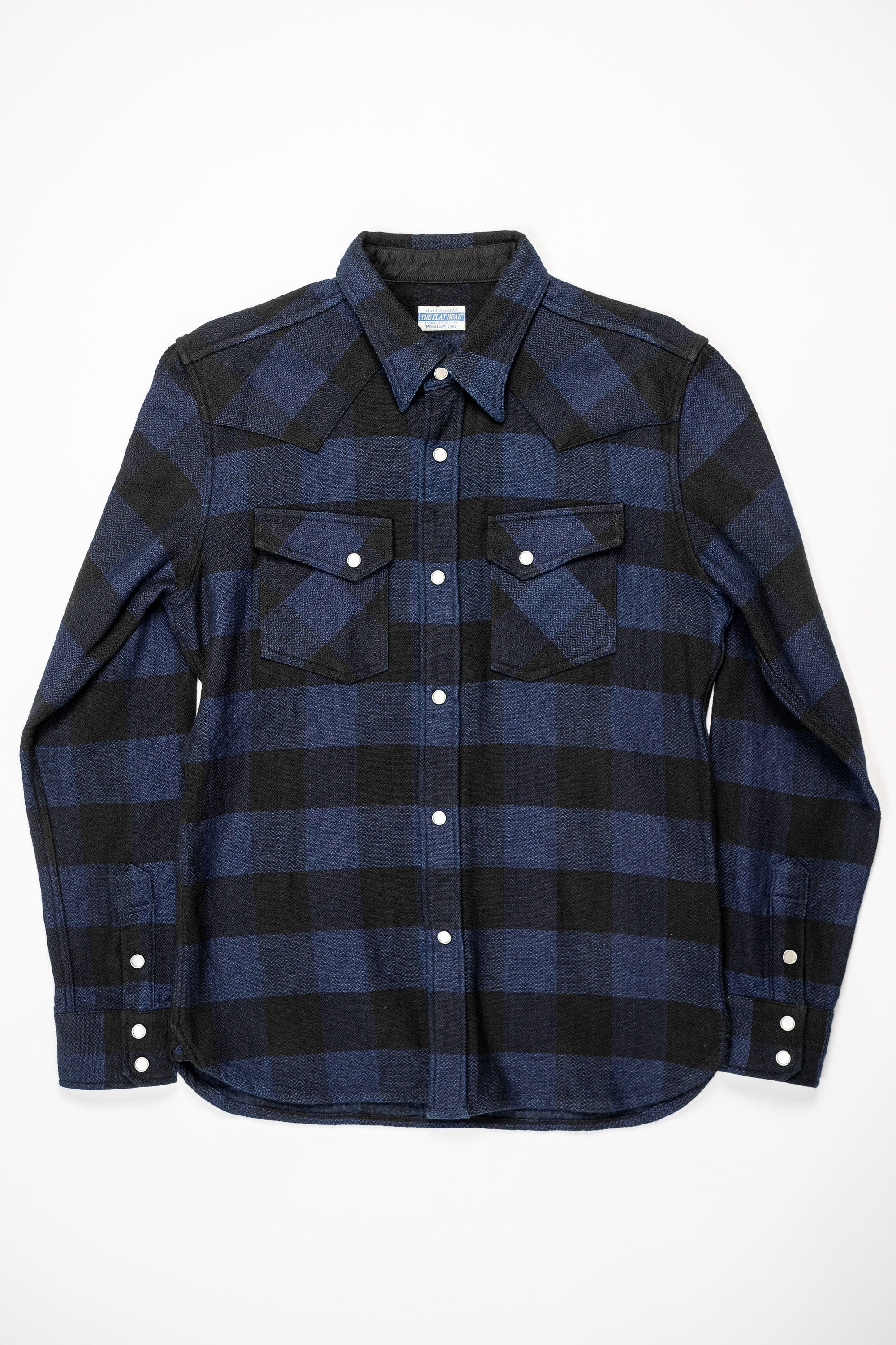 The Flat Head FN-SNW-101SP Block Check Flannel Western Shirt - Indigo