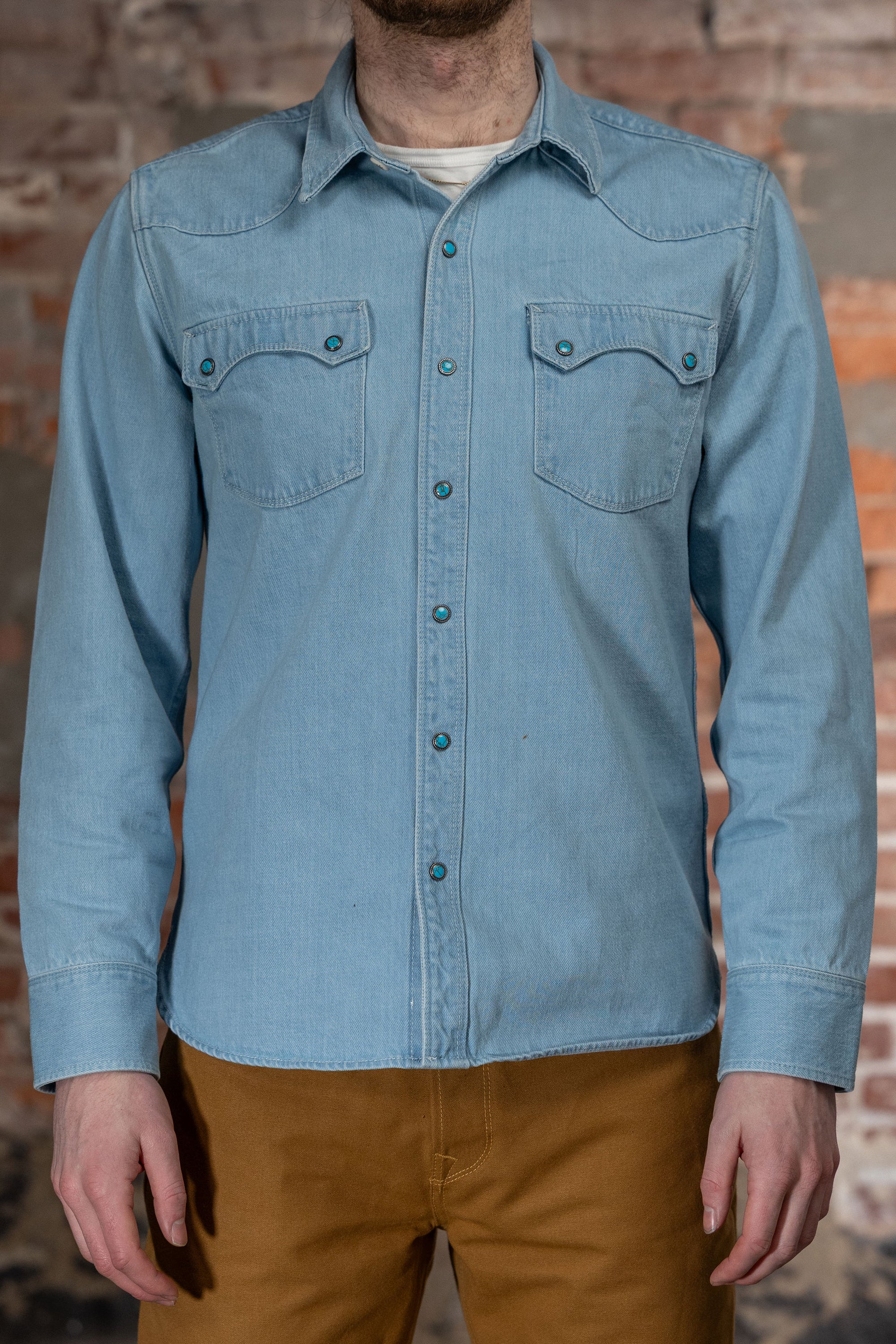 Freenote Cloth Modern Western - 11oz Bleached Denim with Turquoise Snaps