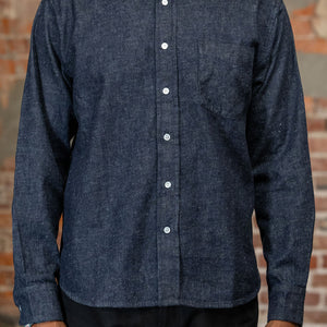 Front view of the 3sixteen Denim Button Down in Snow Slub Denim