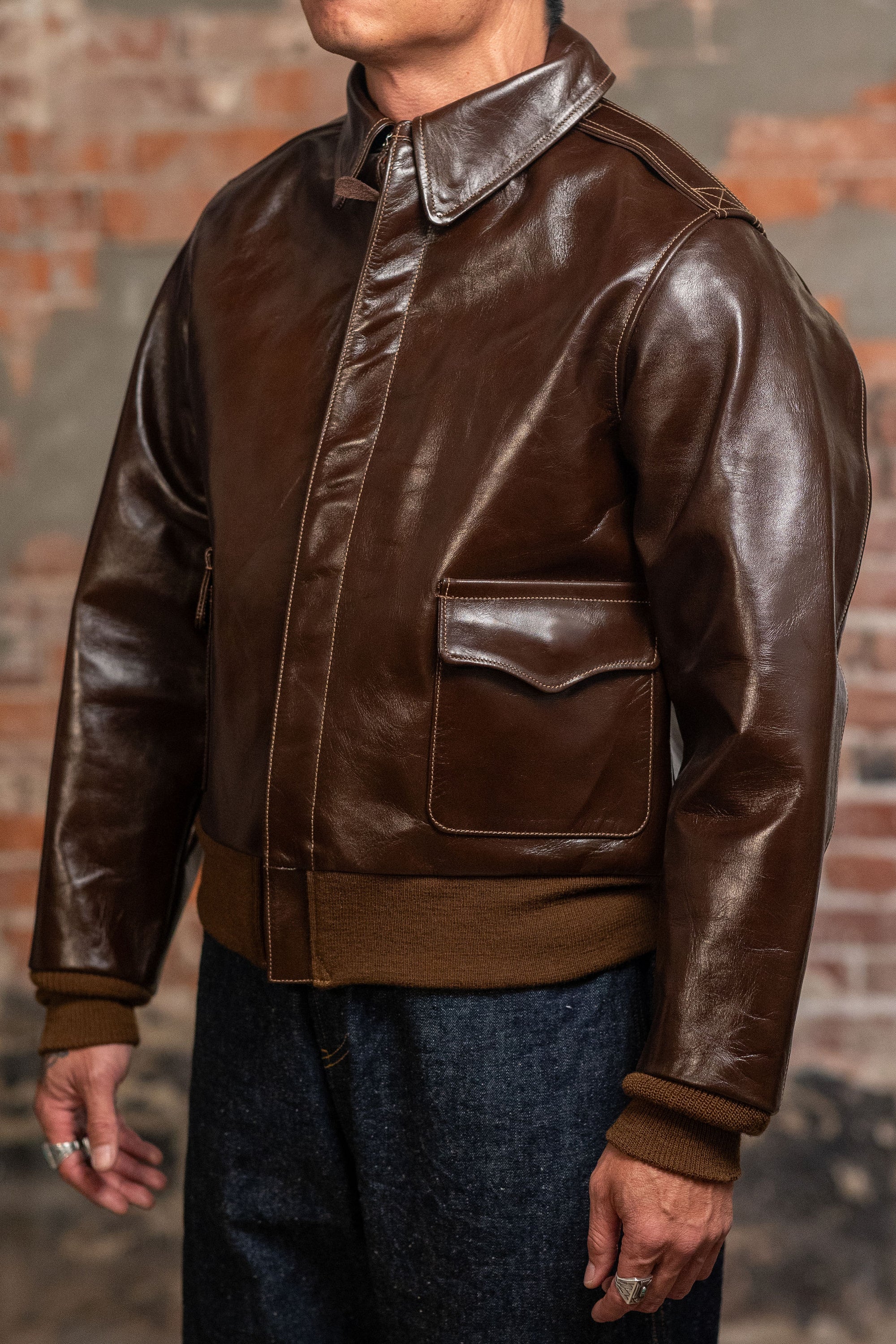 Buzz Rickson's BR80593 Type A-2 “Contract no. w535 AC-23380 Rough Wear Clothing co.” - S/Brown