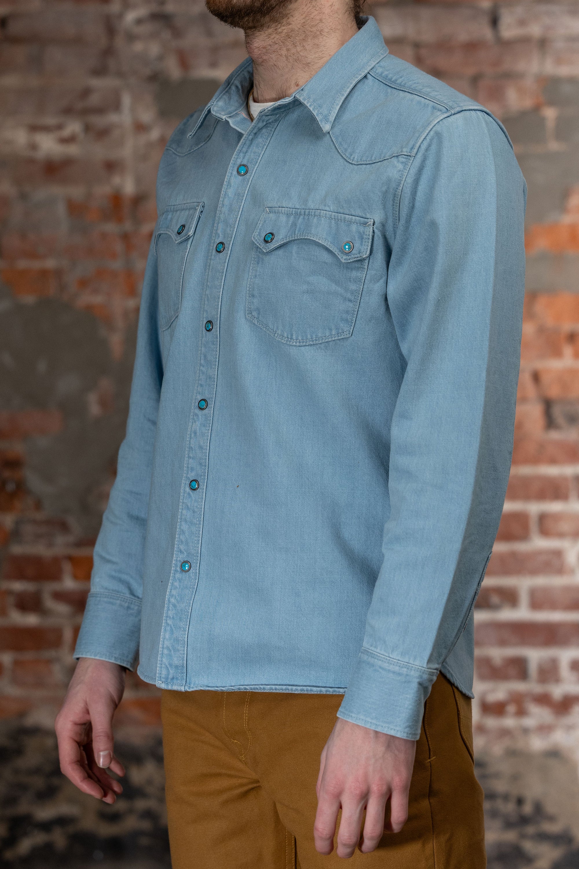 Freenote Cloth Modern Western - 11oz Bleached Denim with Turquoise Snaps