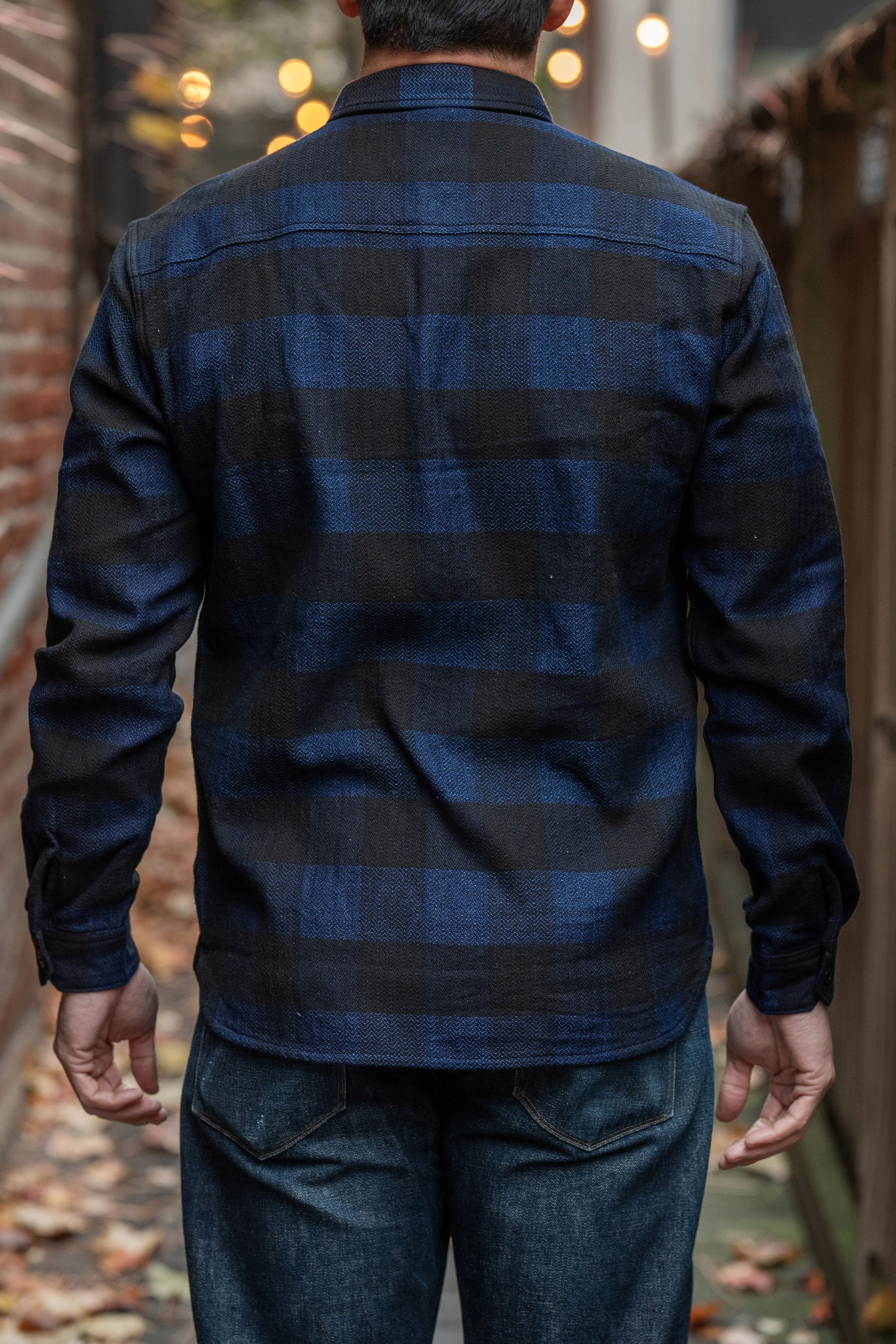 The Flat Head FN-SNR-101SP Block Check Flannel Work Shirt - Indigo