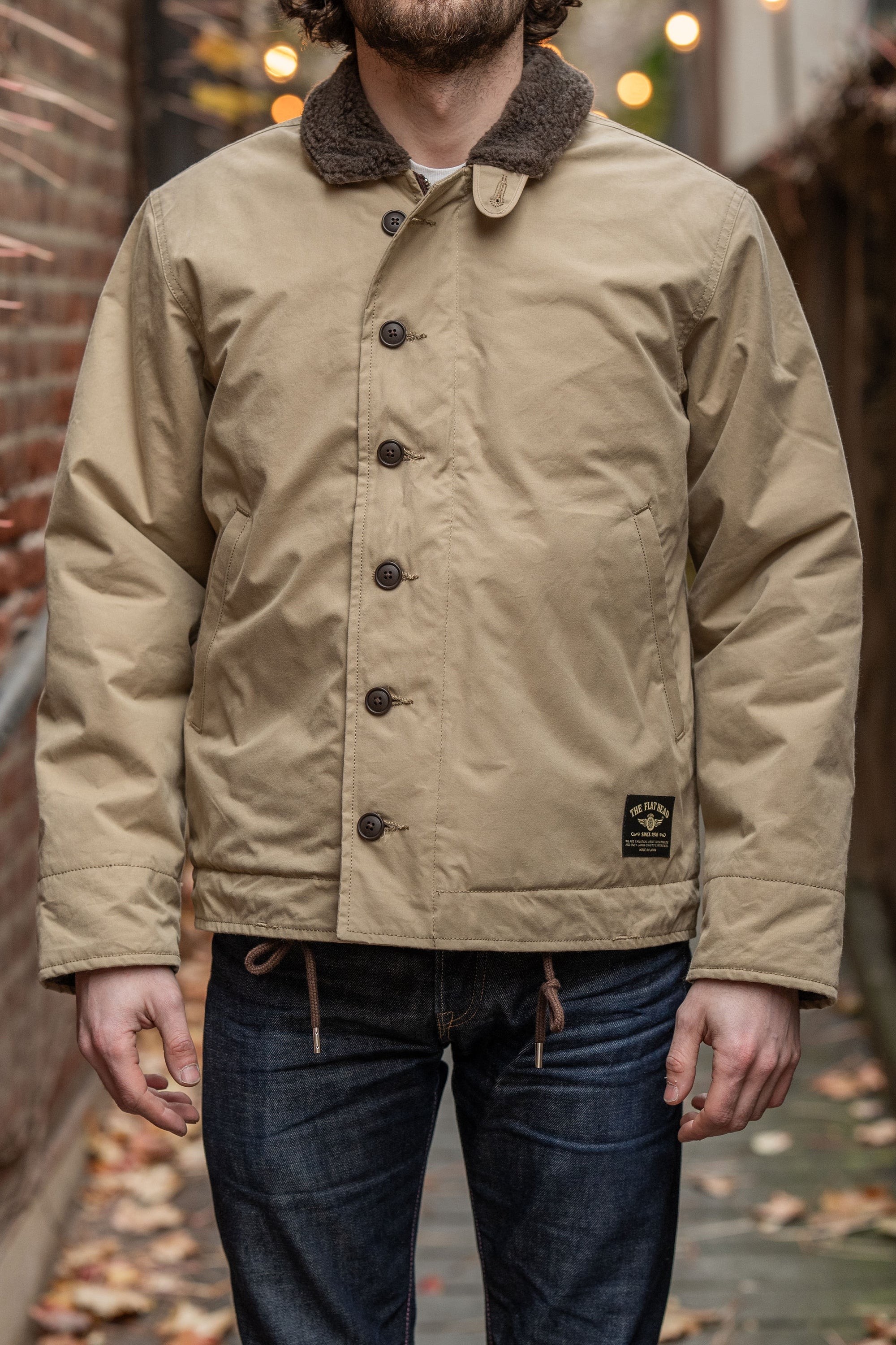 The Flat Head FN-OJ-C015A Boa Jacket Plain - Khaki