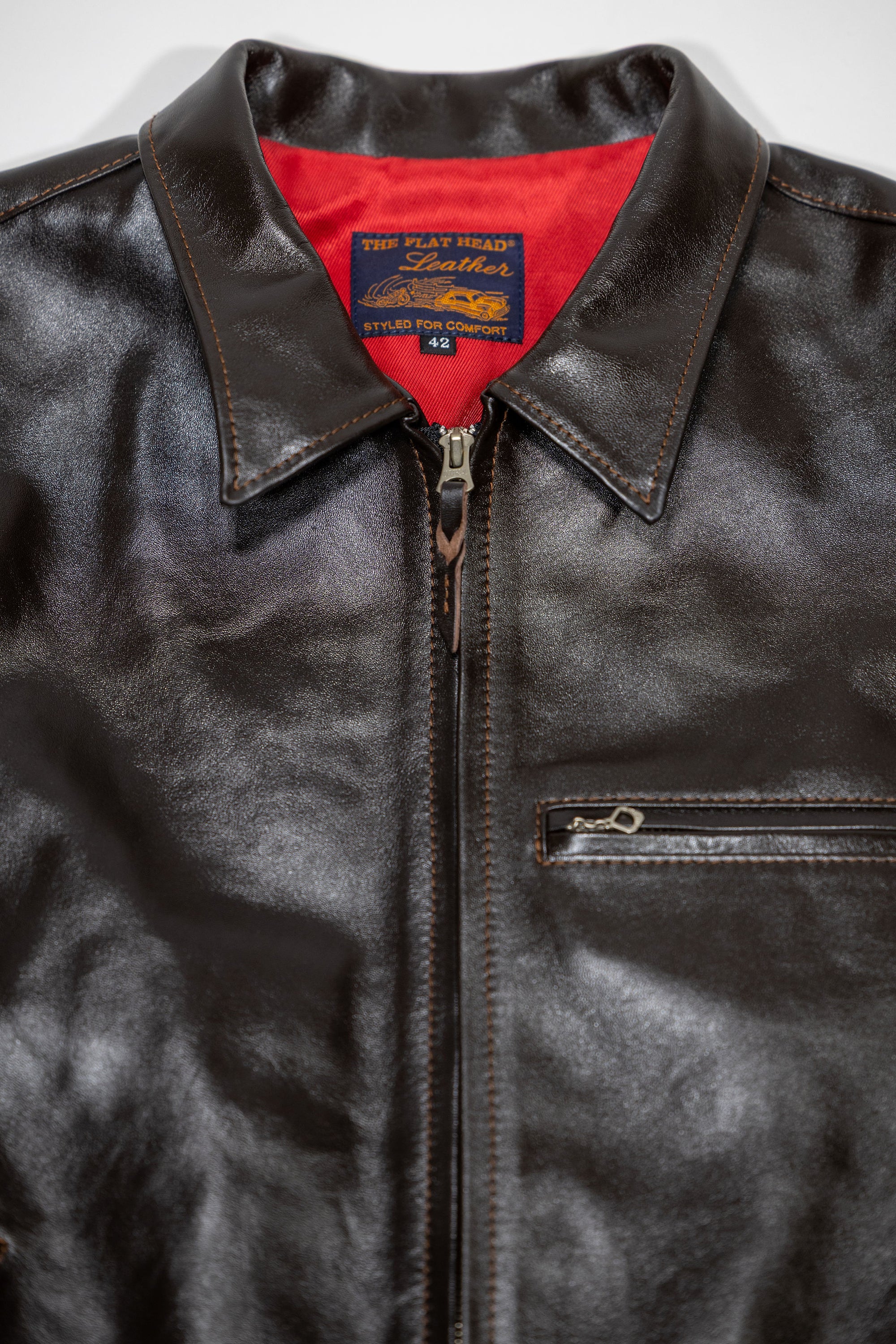 The Flat Head FN-LJ-HS004 Horsehide Quilting Single Riders Jacket - Front