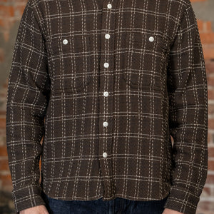 Front view of the  3sixteen Utility Flannel in Espresso Twill Check