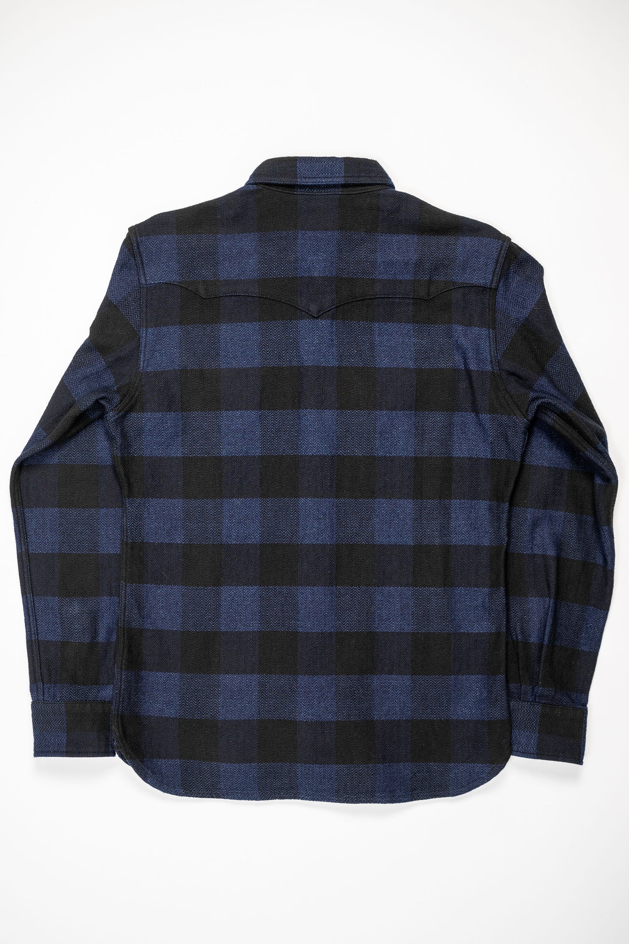 The Flat Head FN-SNW-101SP Block Check Flannel Western Shirt - Indigo