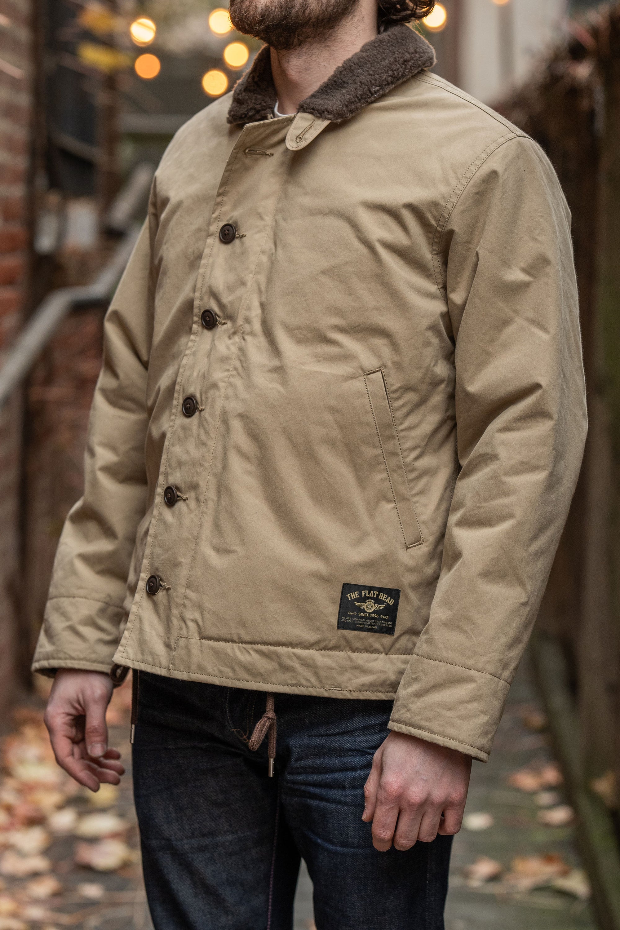 The Flat Head FN-OJ-C015A Boa Jacket Plain - Khaki