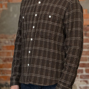Side view of the  3sixteen Utility Flannel in Espresso Twill Check